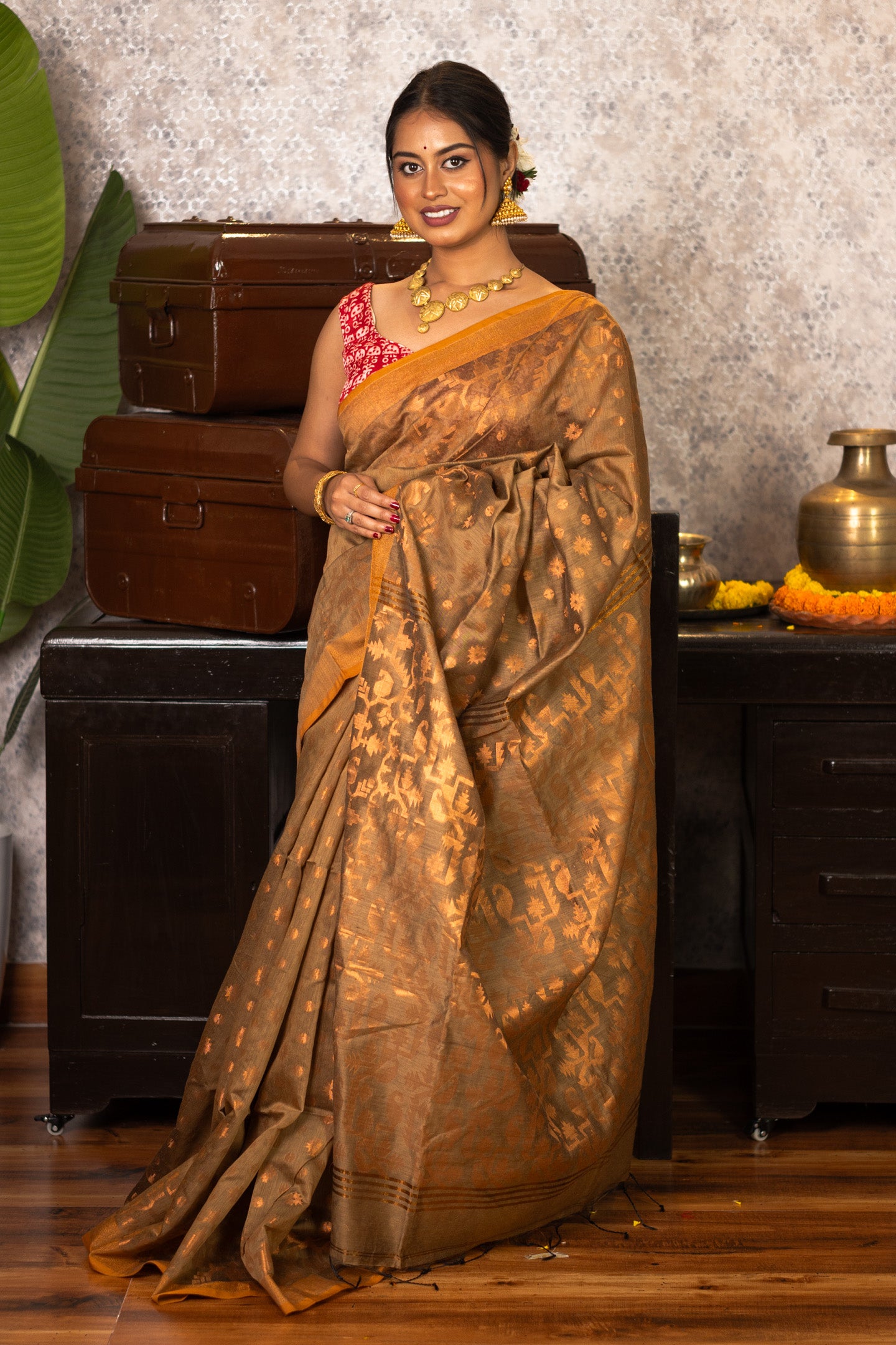 Bronze Handloom Silk Saree