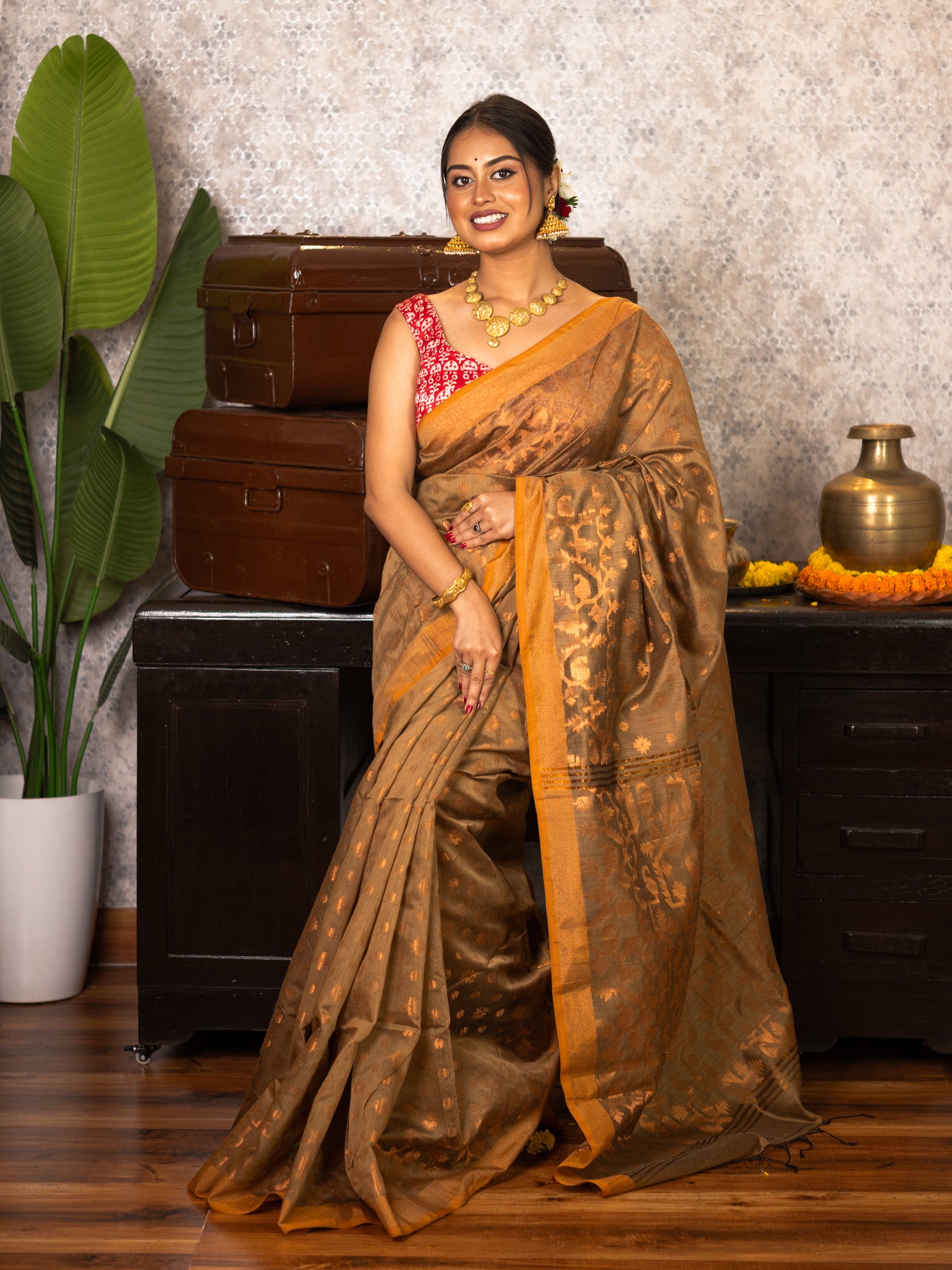 Bronze Handloom Silk Saree