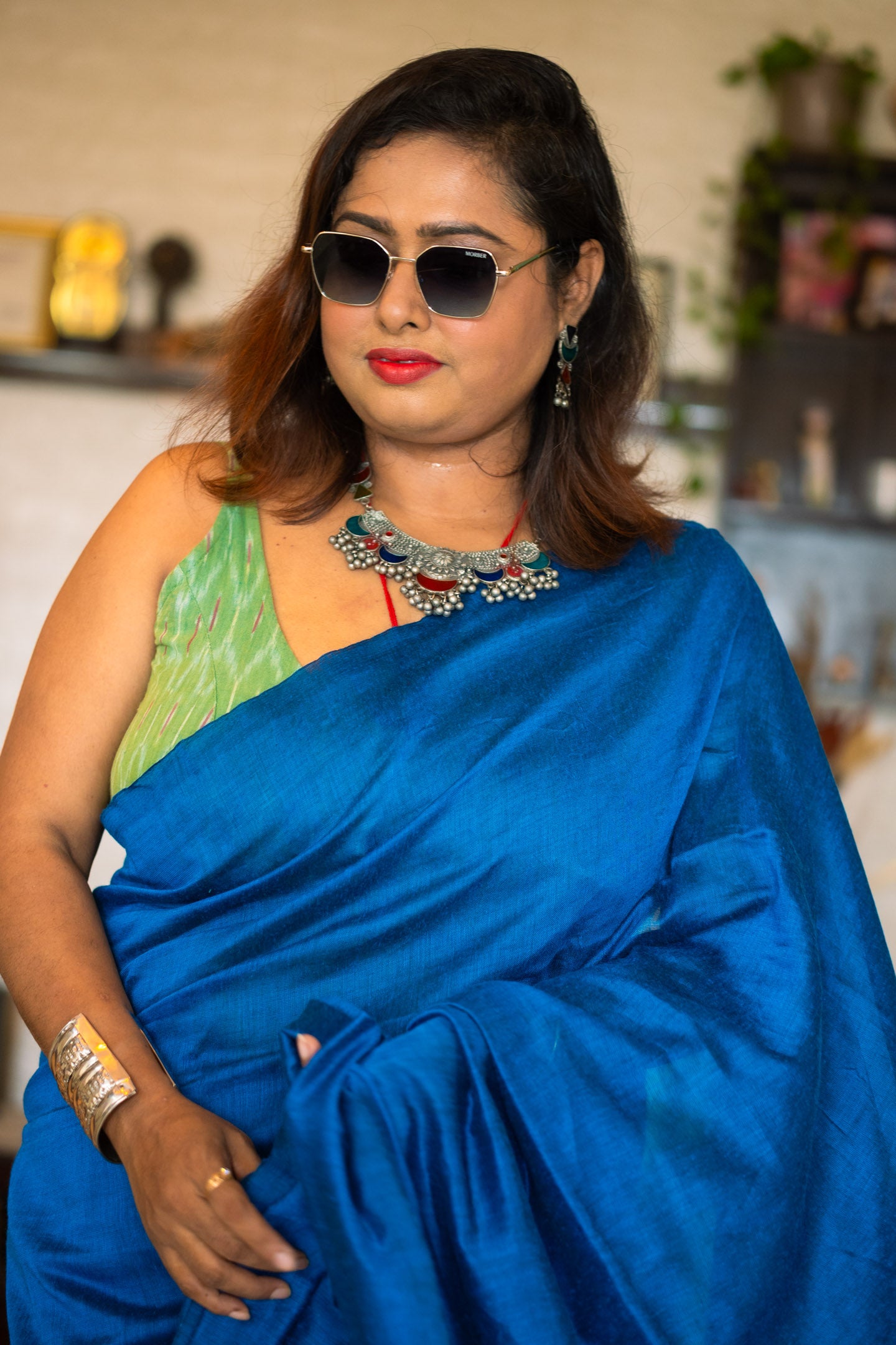 Blue Breeze Pompom Saree