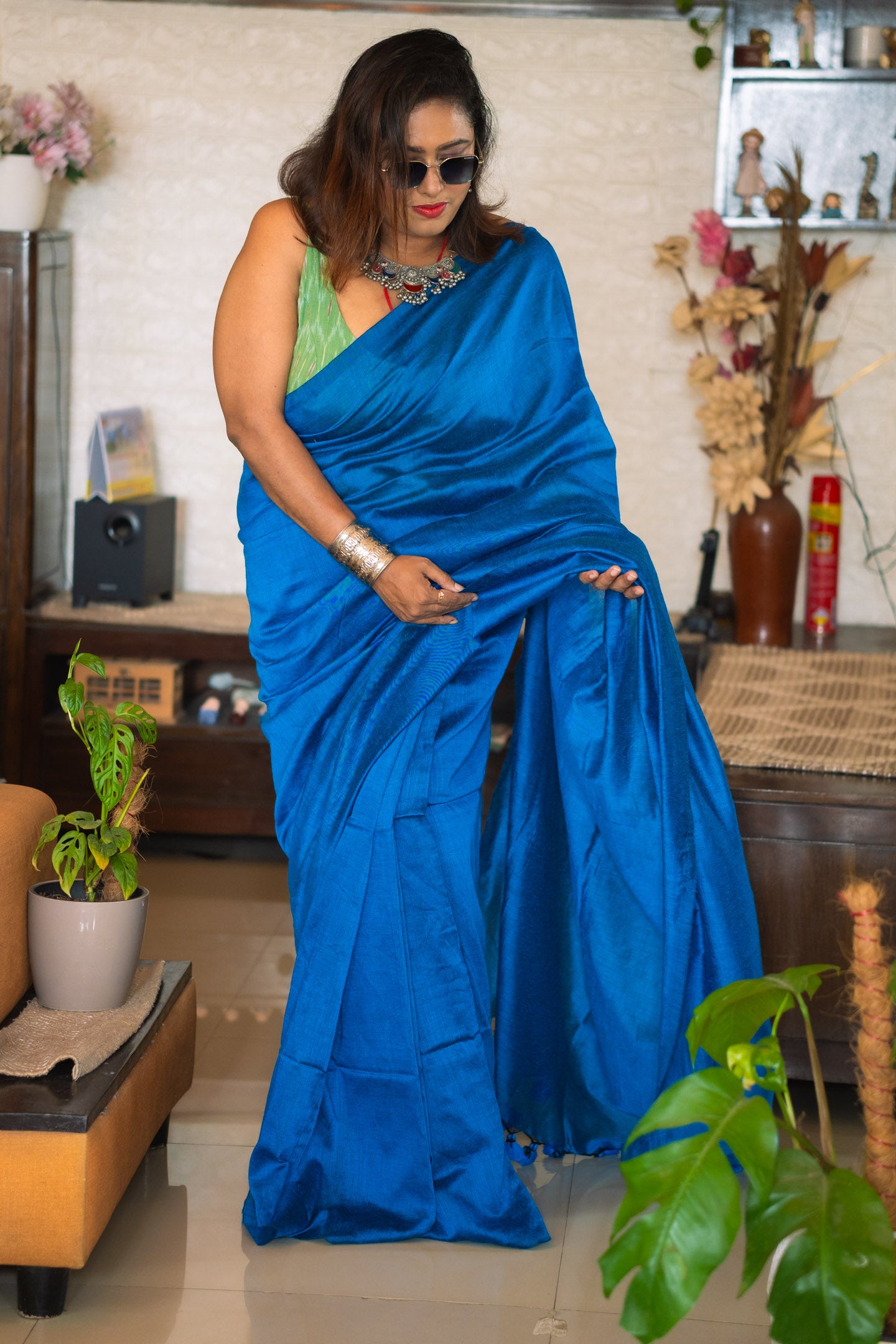 Blue Breeze Pompom Saree