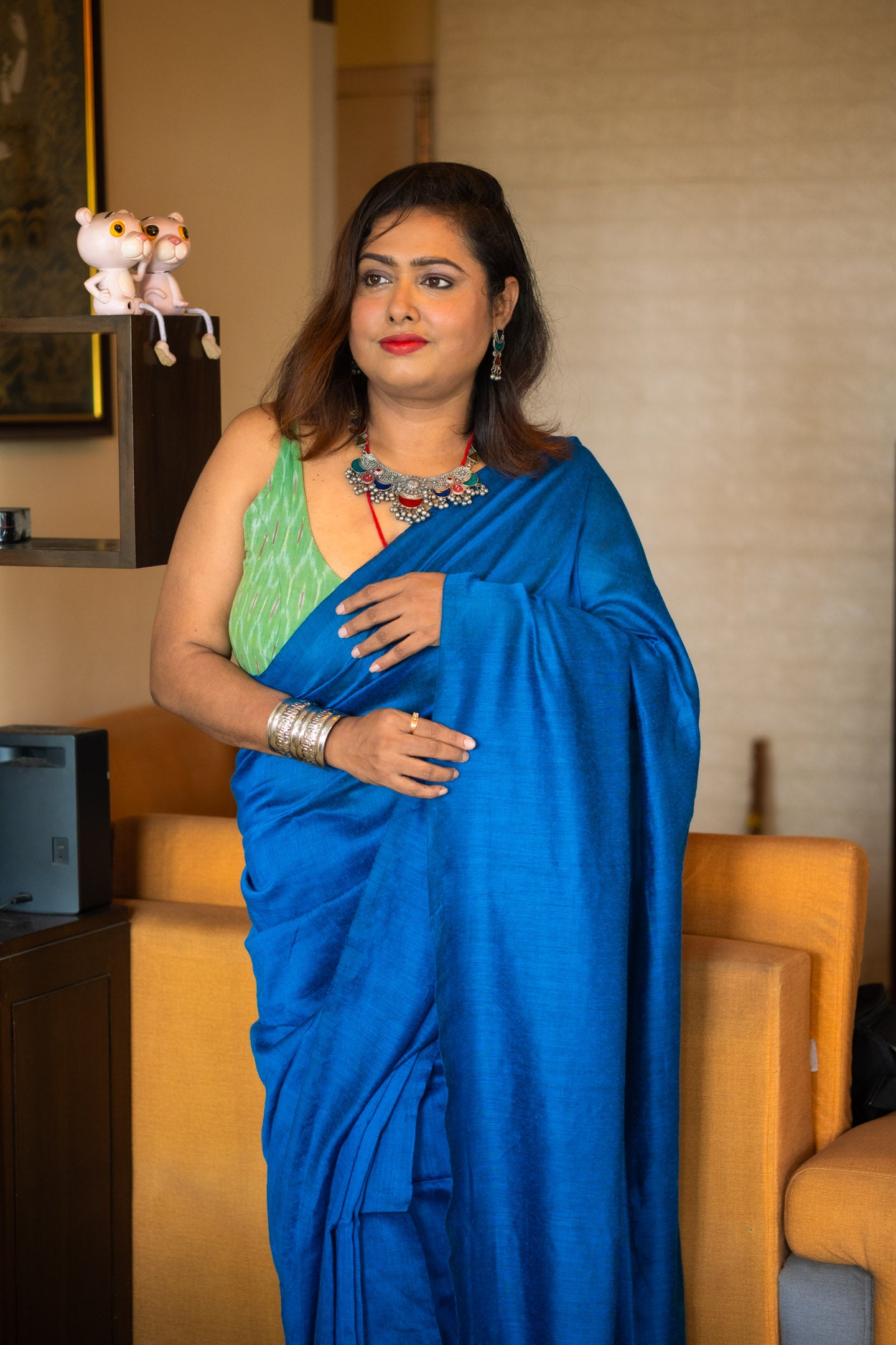 Blue Breeze Pompom Saree