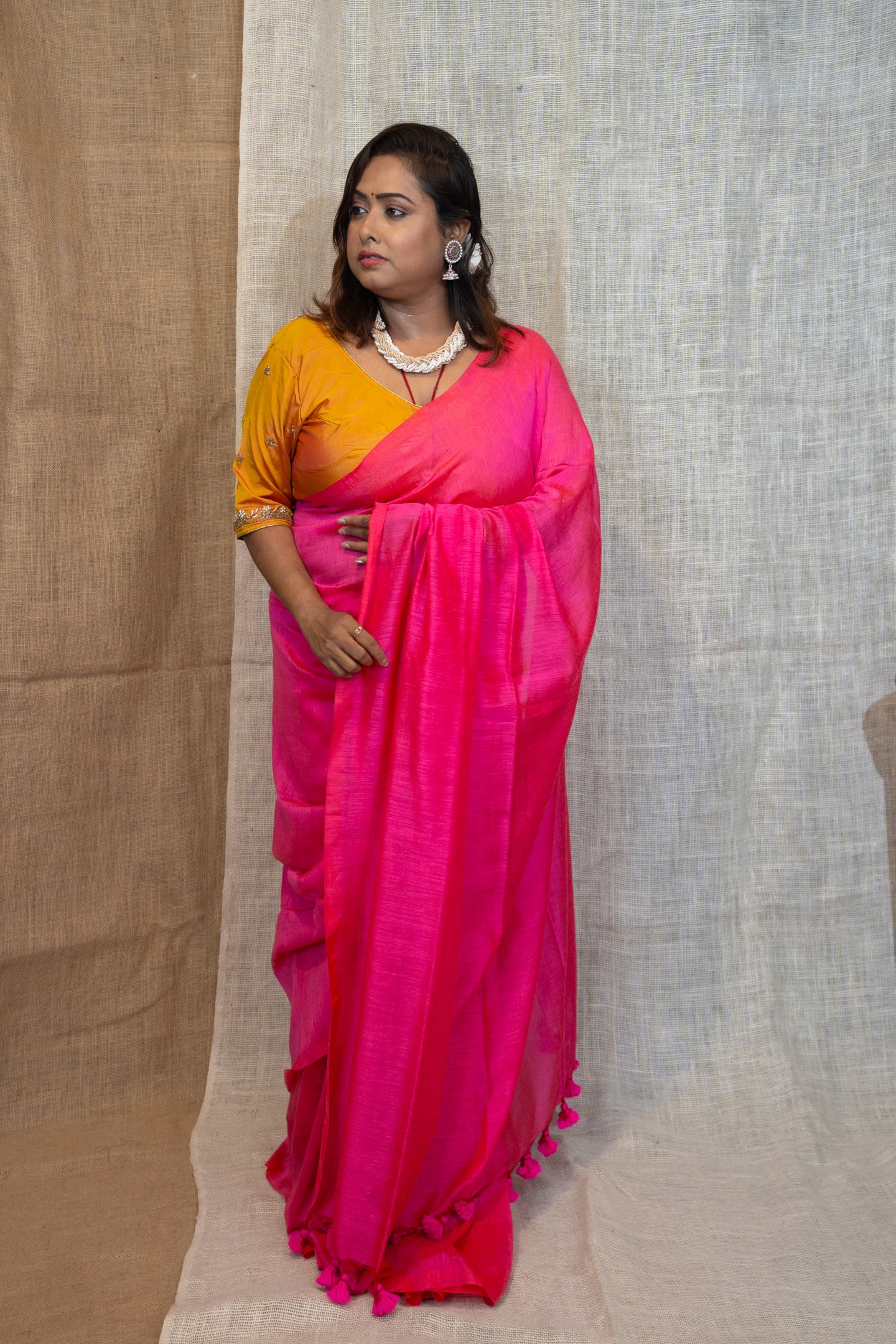 Pink Breeze Pompom Saree