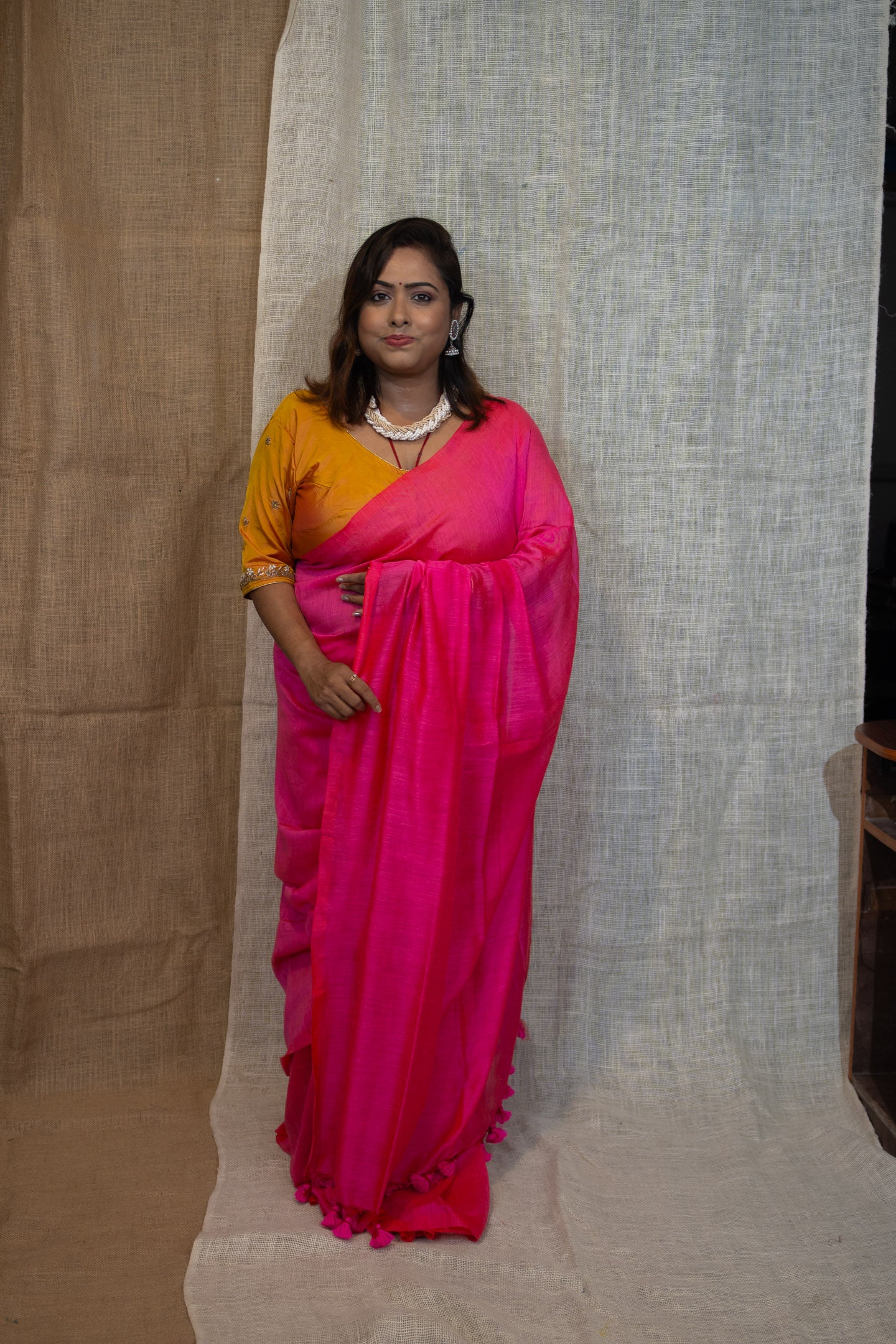 Pink Breeze Pompom Saree