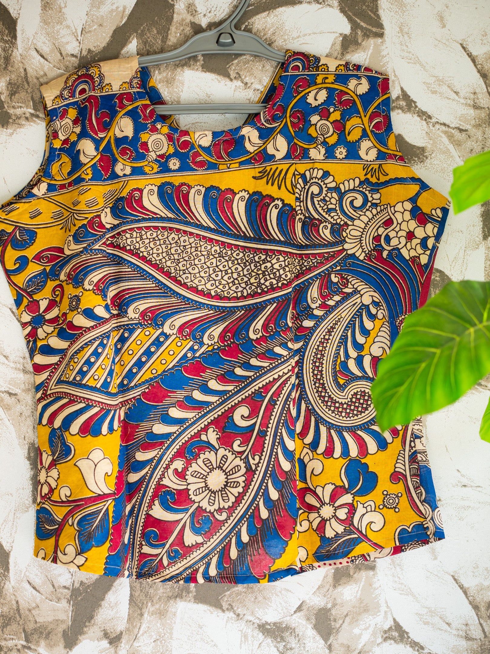 Multicolour Handcrafted Madhubani & Kalamkari Sleeveless Jacket Top