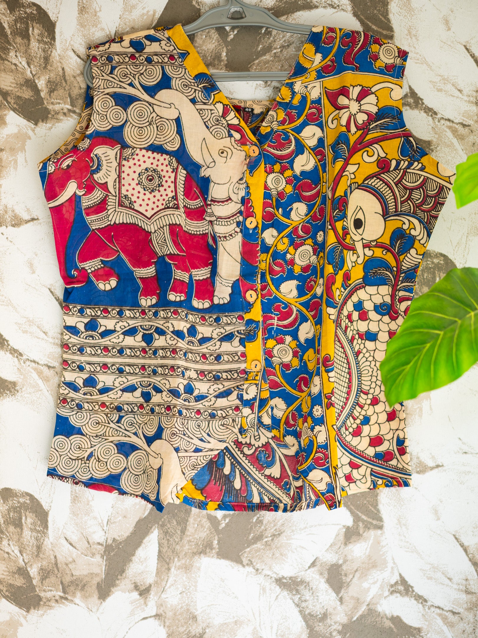Multicolour Handcrafted Madhubani & Kalamkari Sleeveless Jacket Top