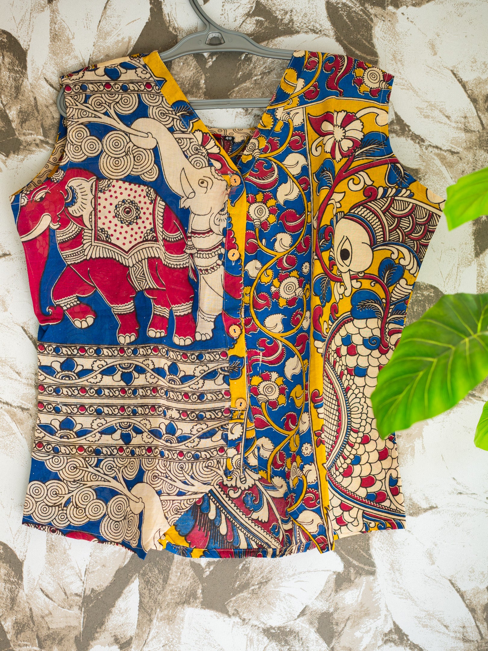 Multicolour Handcrafted Madhubani & Kalamkari Sleeveless Jacket Top