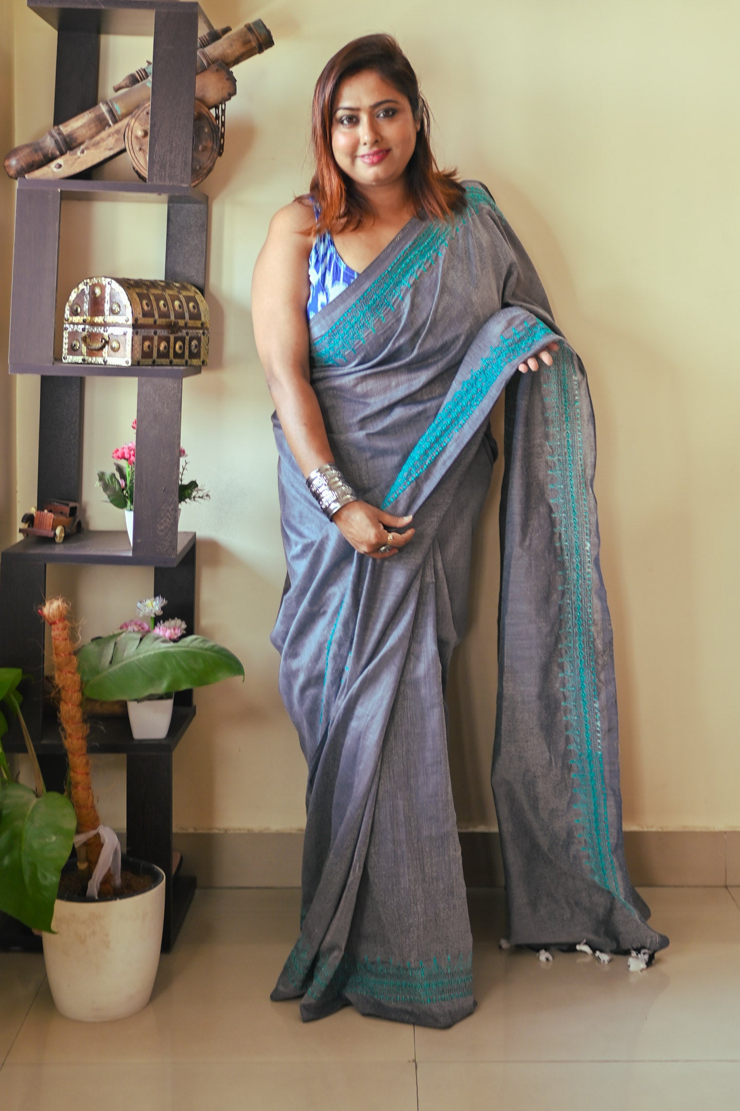 Gray path Saree