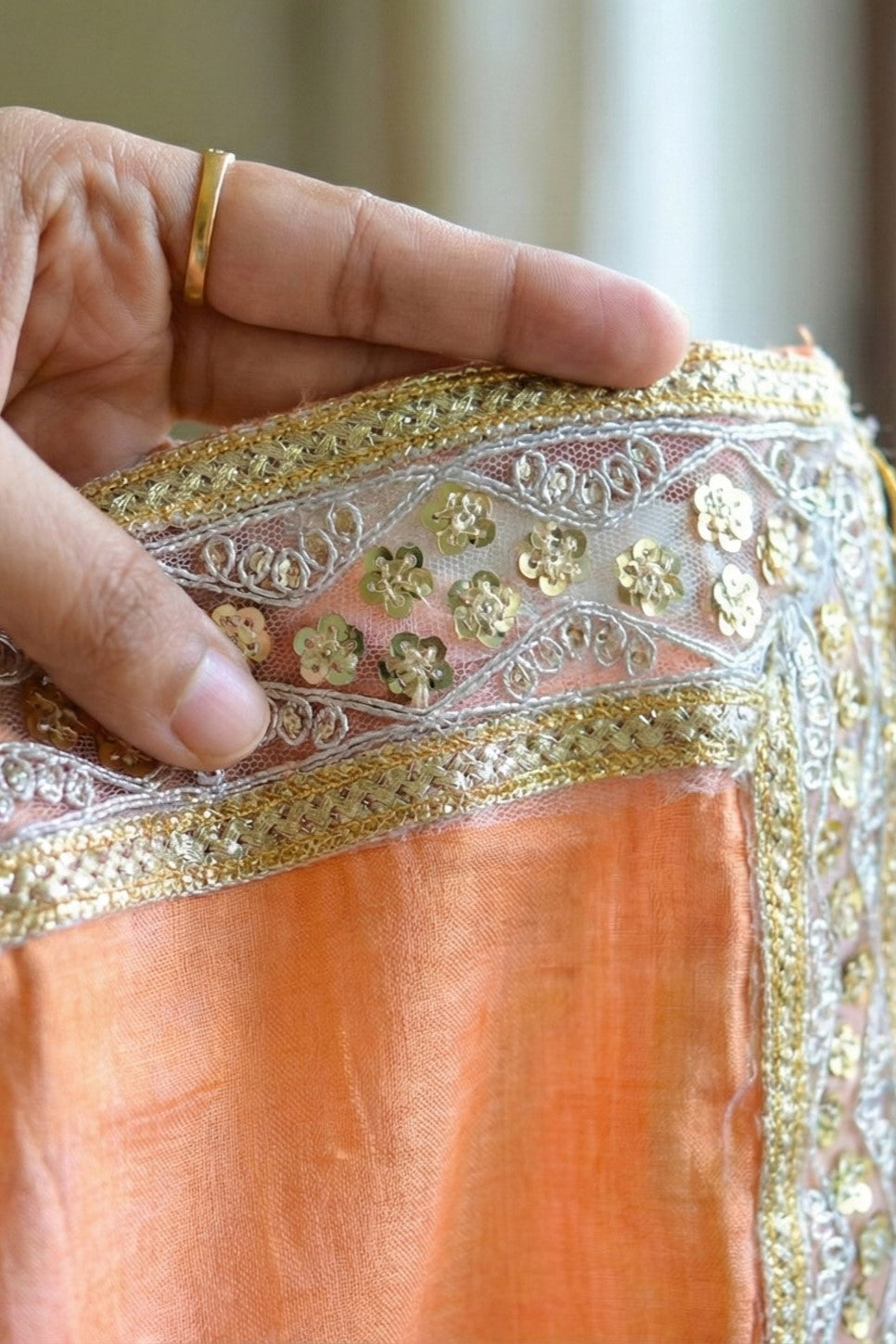Peach gold Silk Zardosi Saree