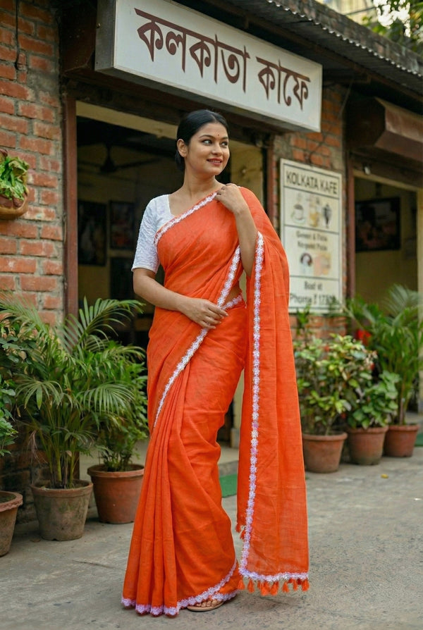 Orange ful Saree - Uttariya