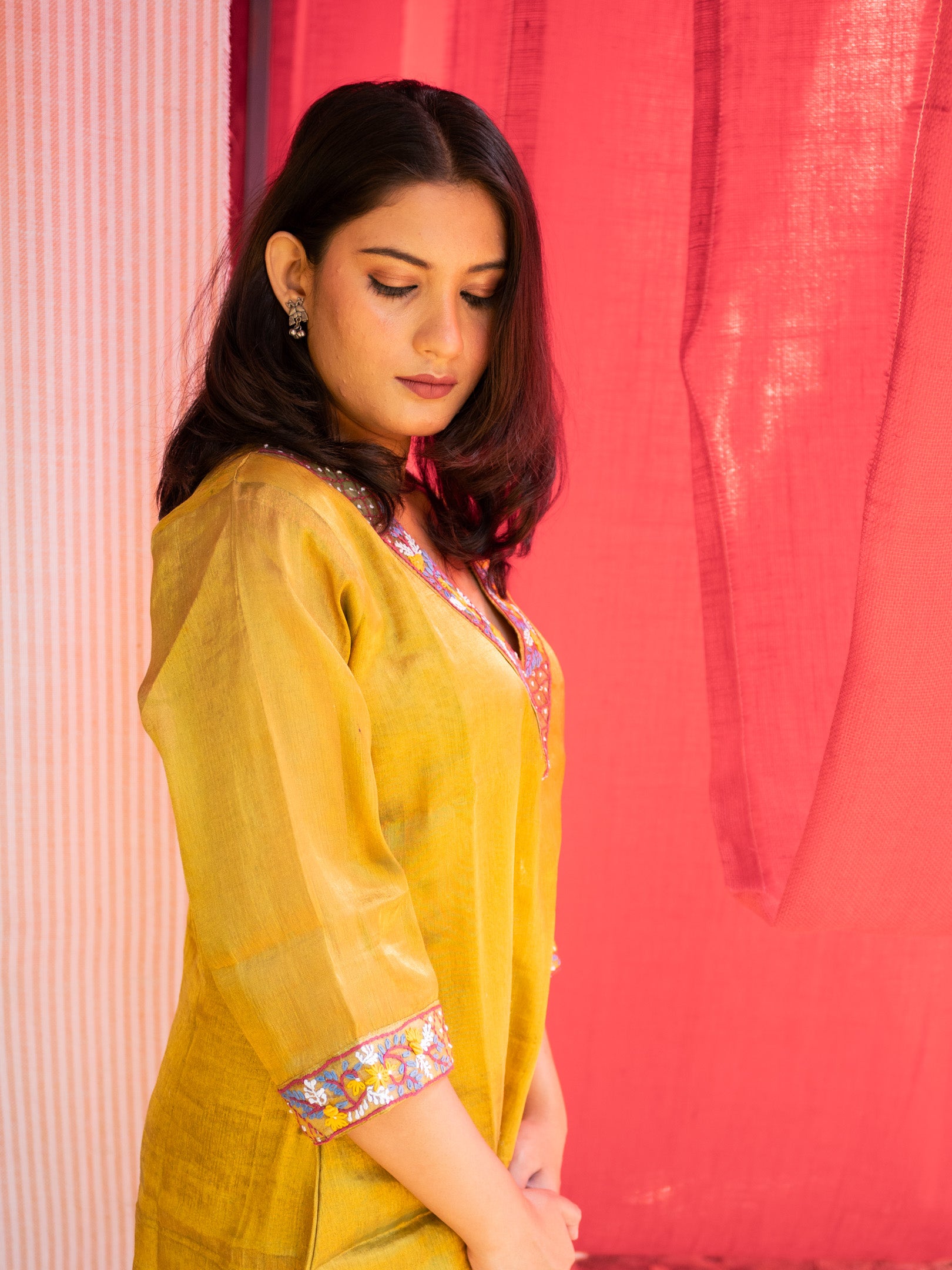 Makhmali Rich Golden Yellow Malai Silk Kurta