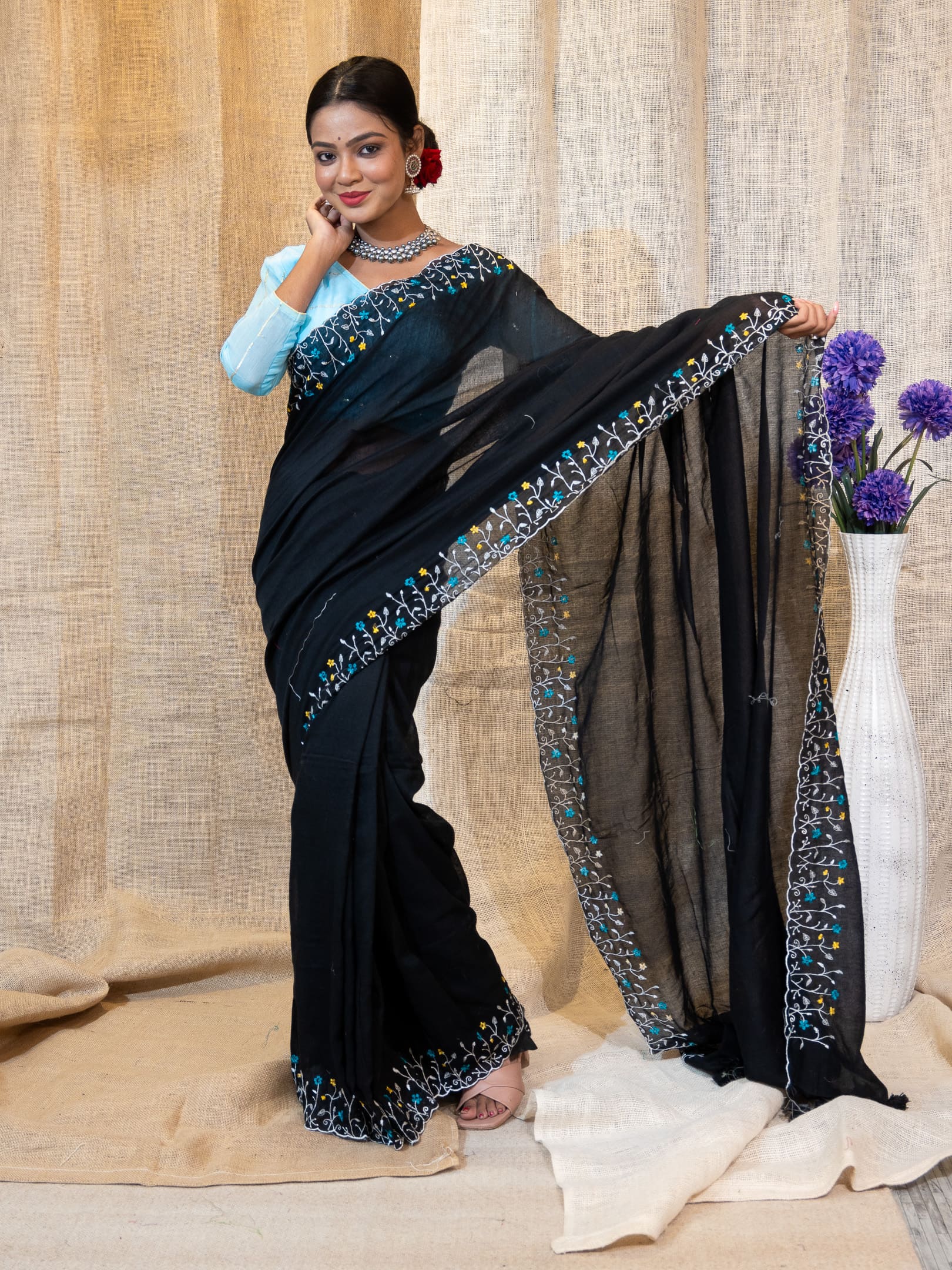 Embroidered Cotton Saree