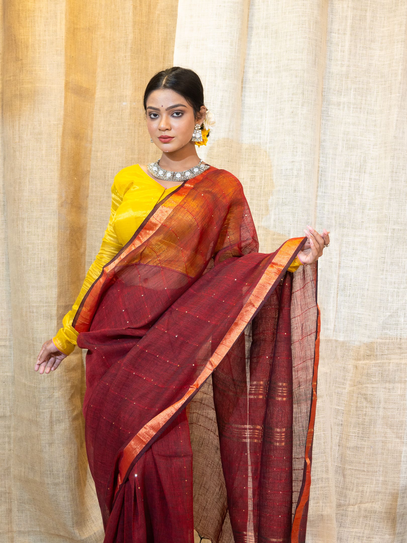 Woven Design Pure Linen Saree