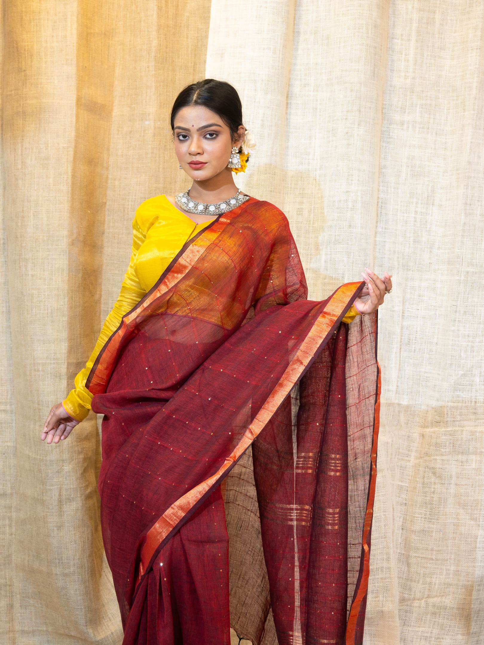 Woven Design Pure Linen Saree