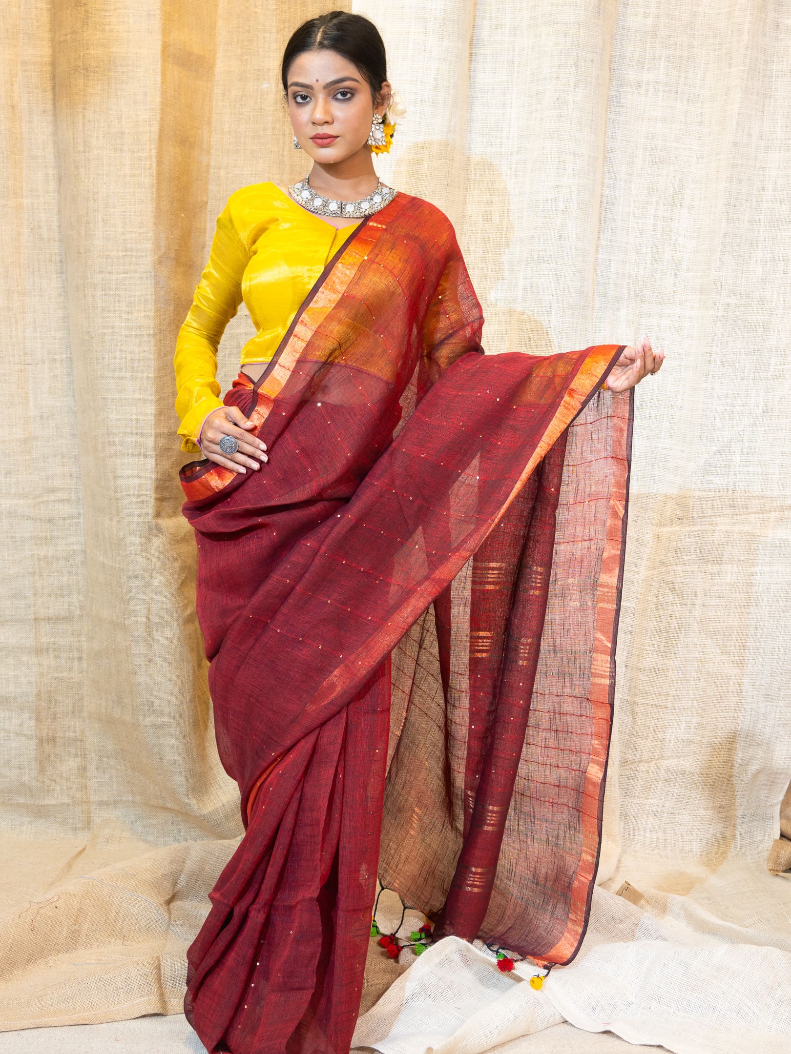 Woven Design Pure Linen Saree