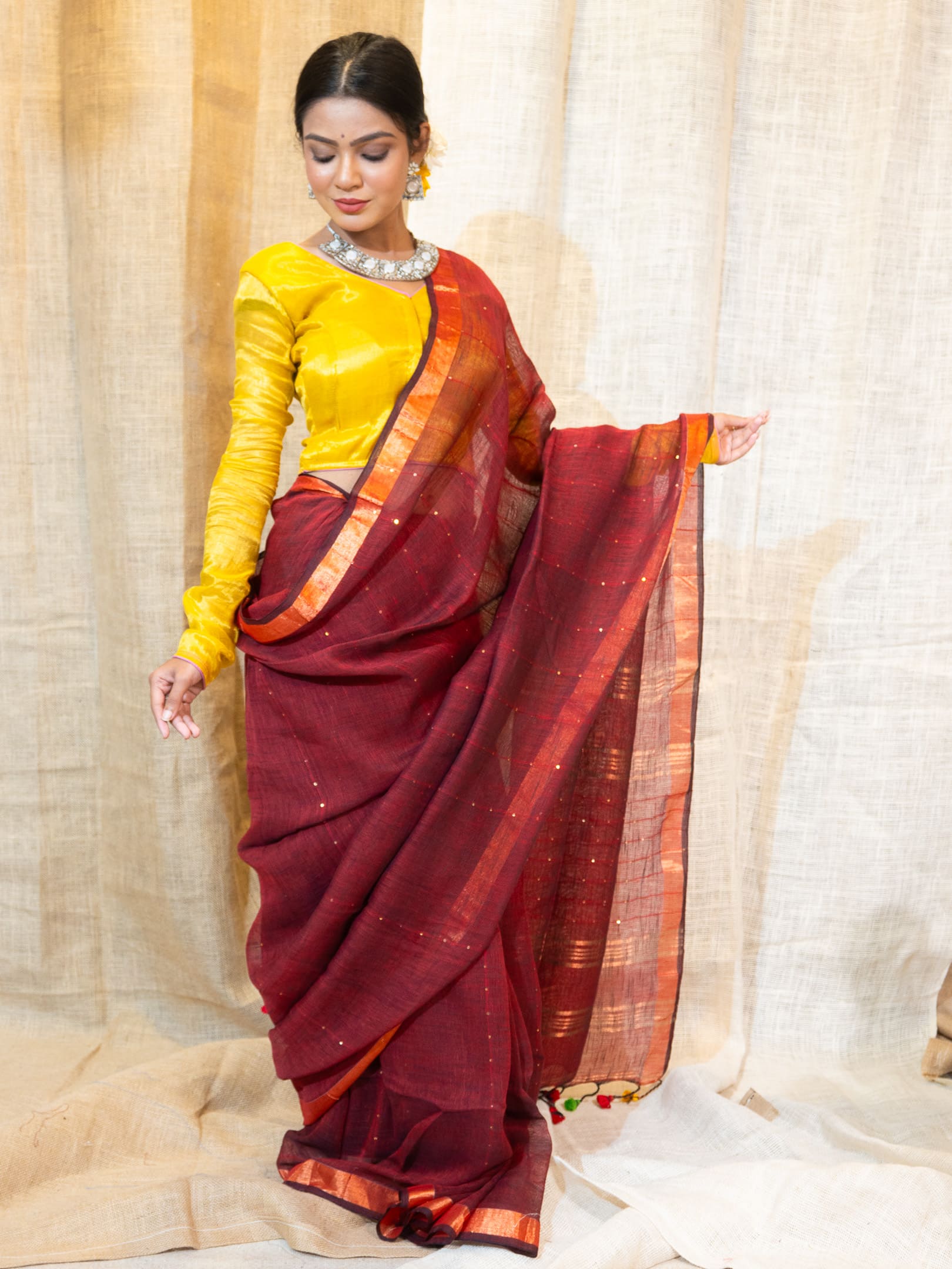 Woven Design Pure Linen Saree