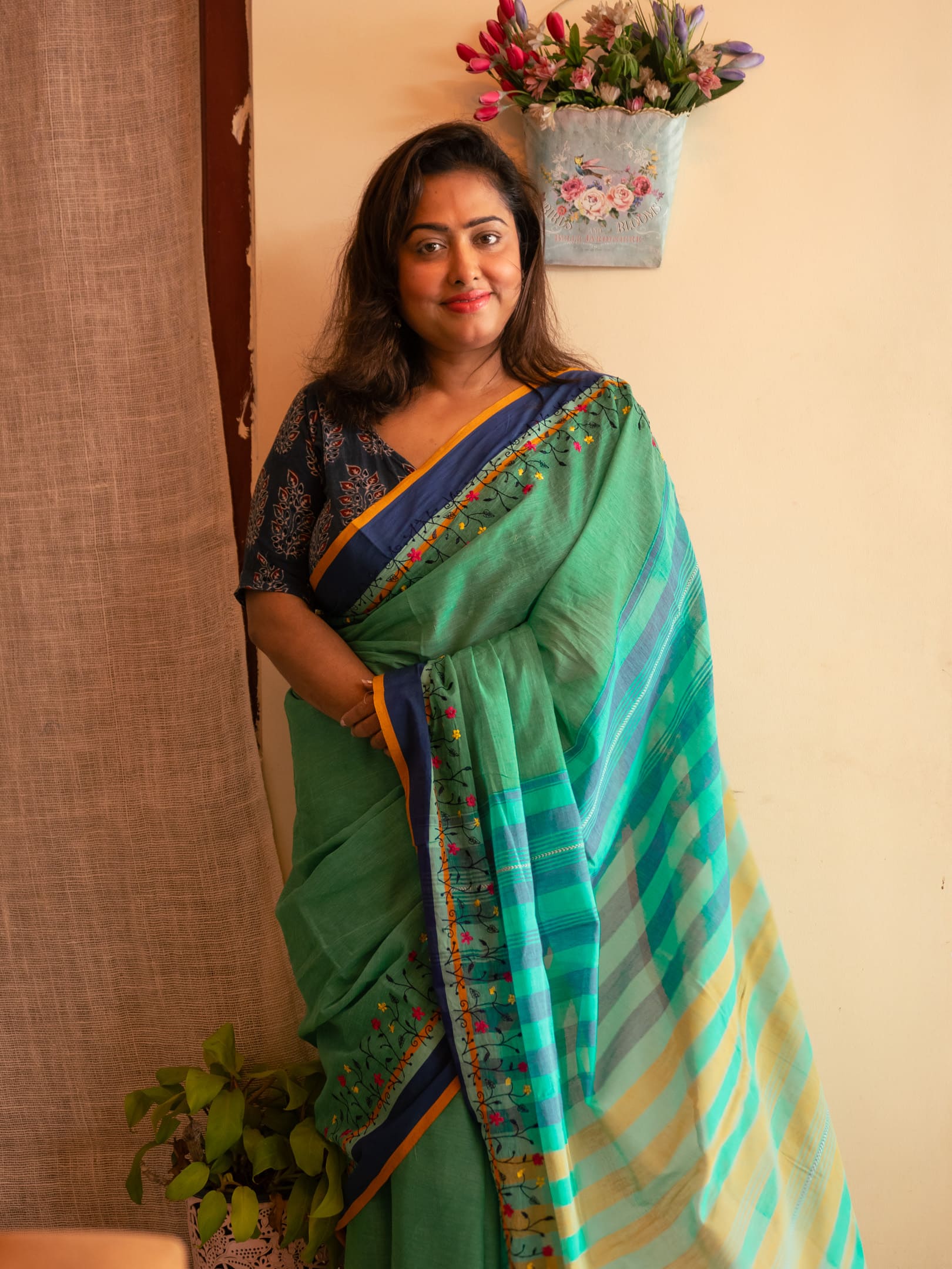 Floral Embroidered Pure Cotton Saree