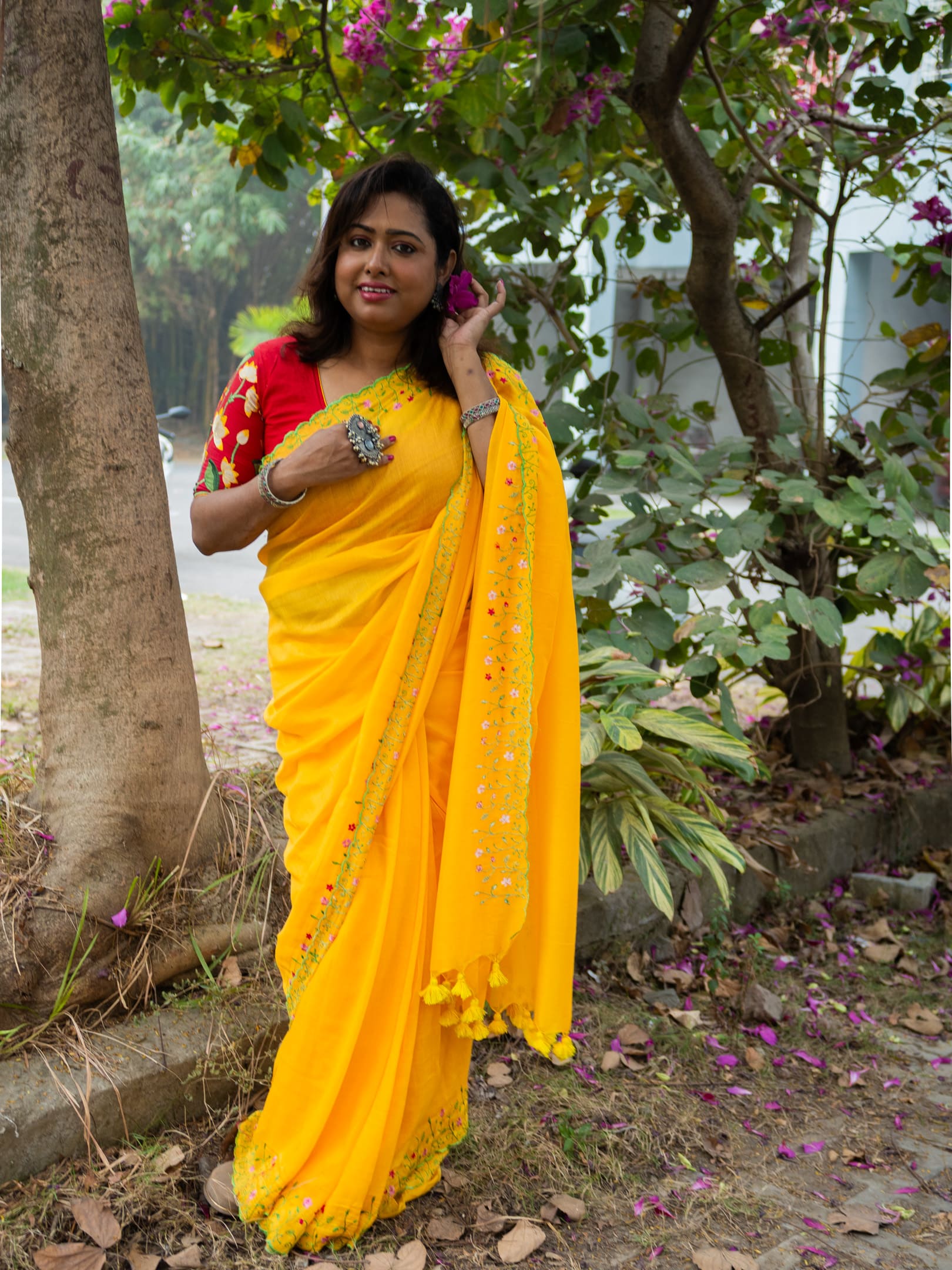 Woven Design Embroidered Saree