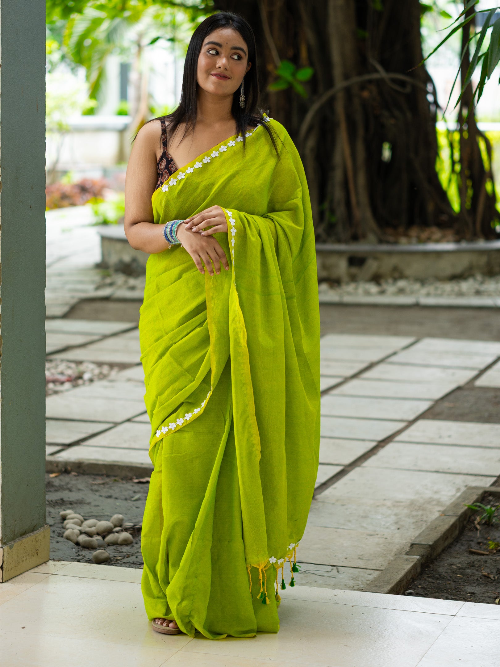 Solid Embroidered Patchwork Pure Cotton Khadi Saree