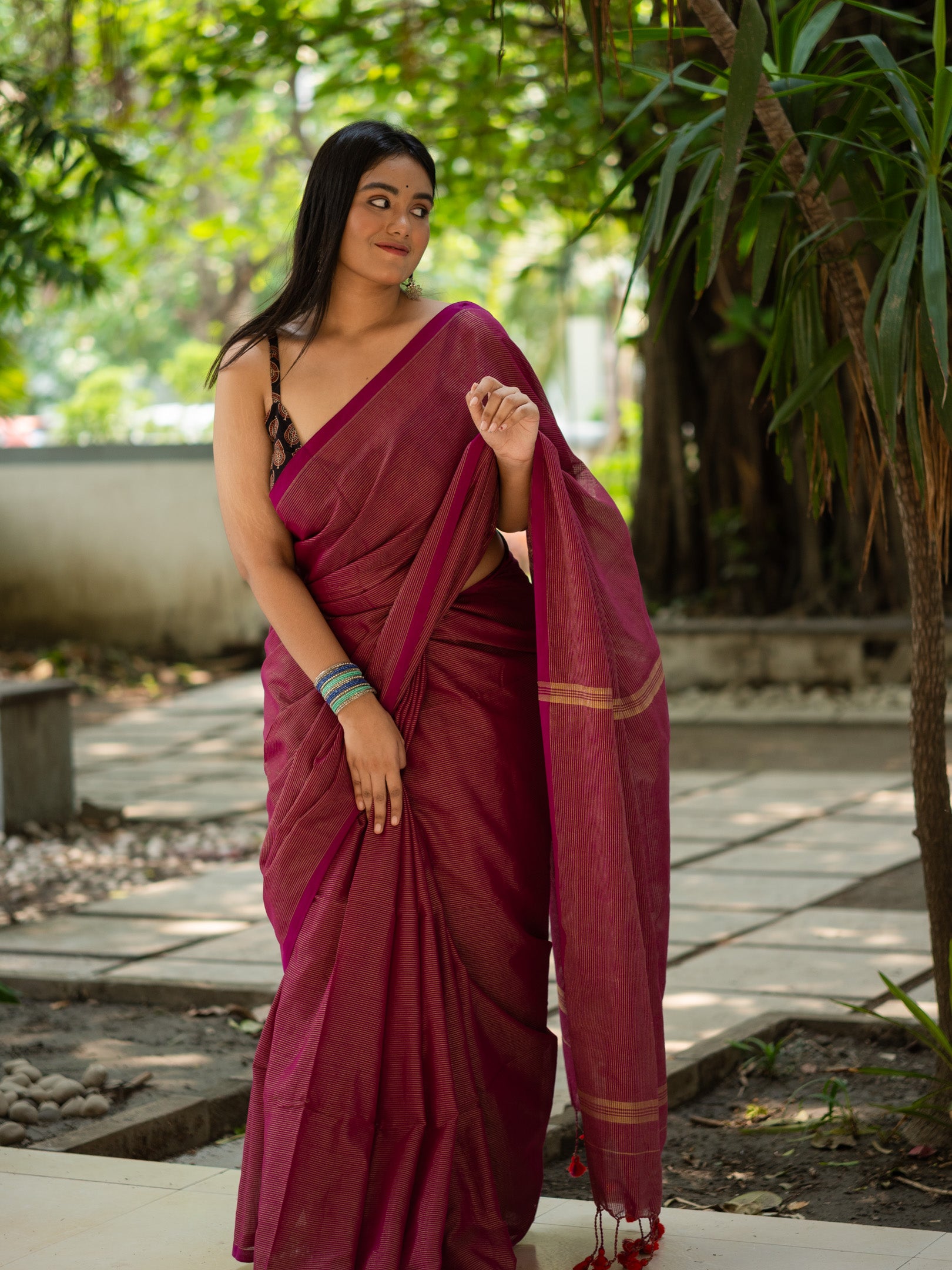 Tawny Luxe Maroon Pure Cotton Saree