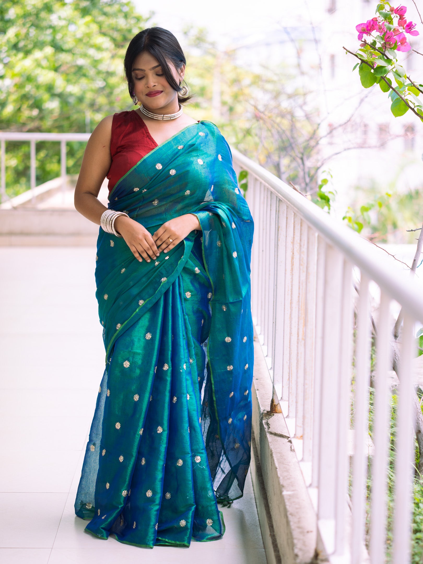 Meghmala Royale Blue Embroidered Tissue Silk Saree