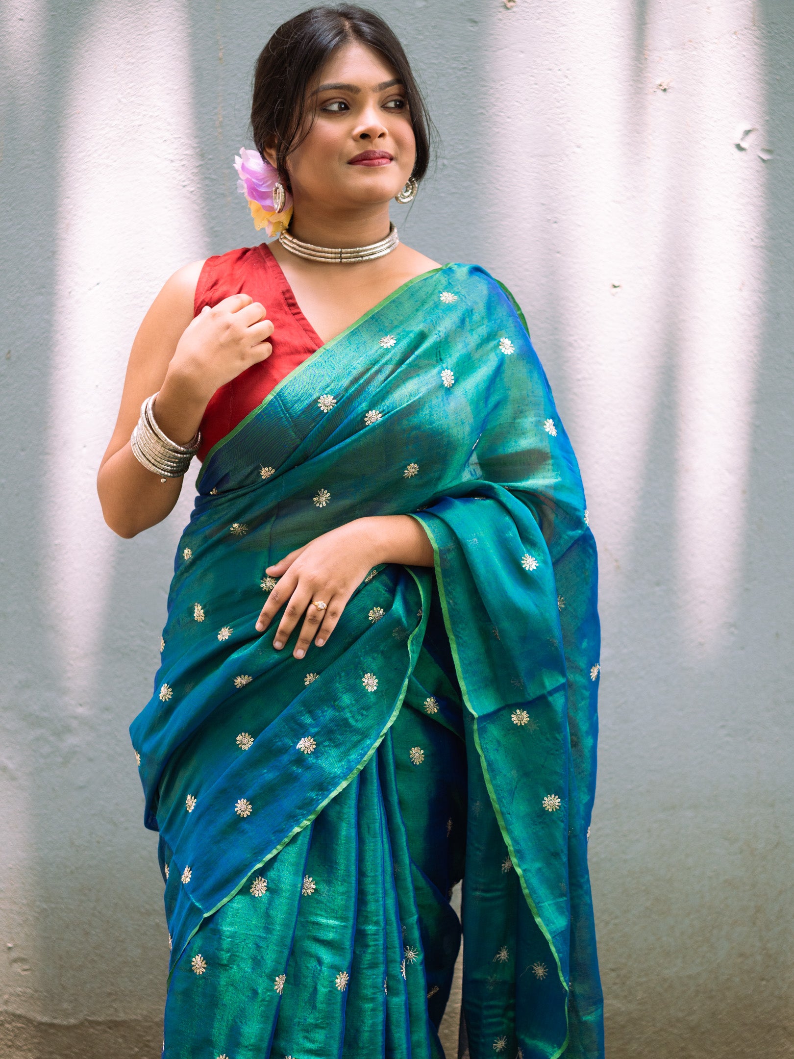 Meghmala Royale Blue Embroidered Tissue Silk Saree