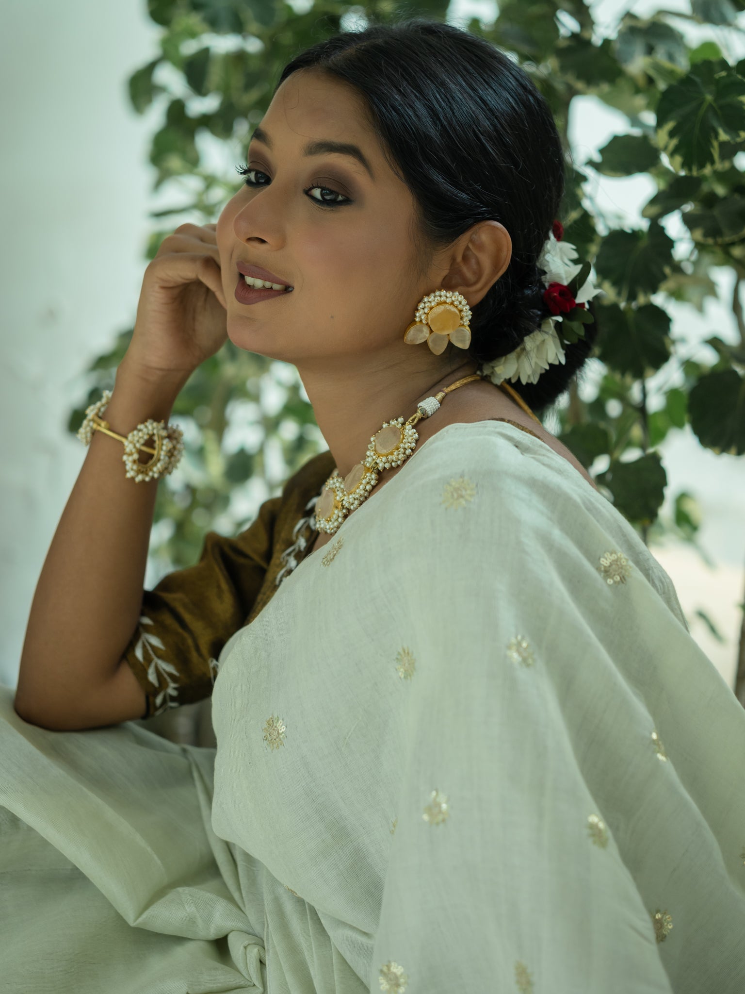 White Bloom Mint Tissue Saree