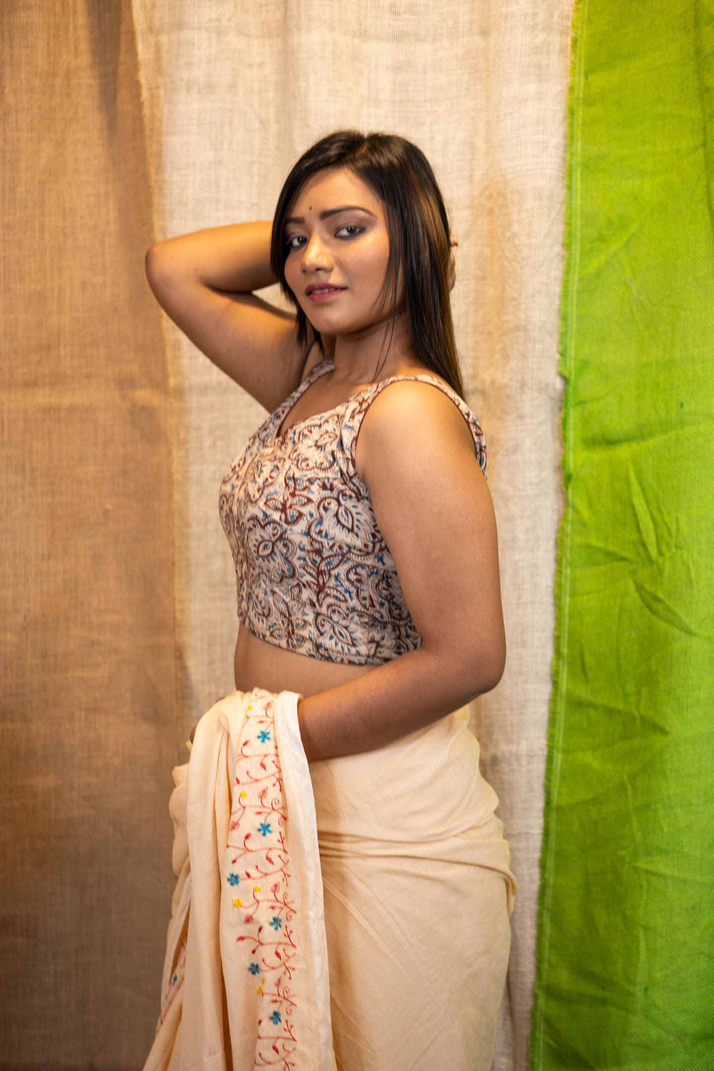 Kalamkari Sleeveless Cotton Saree Blouse
