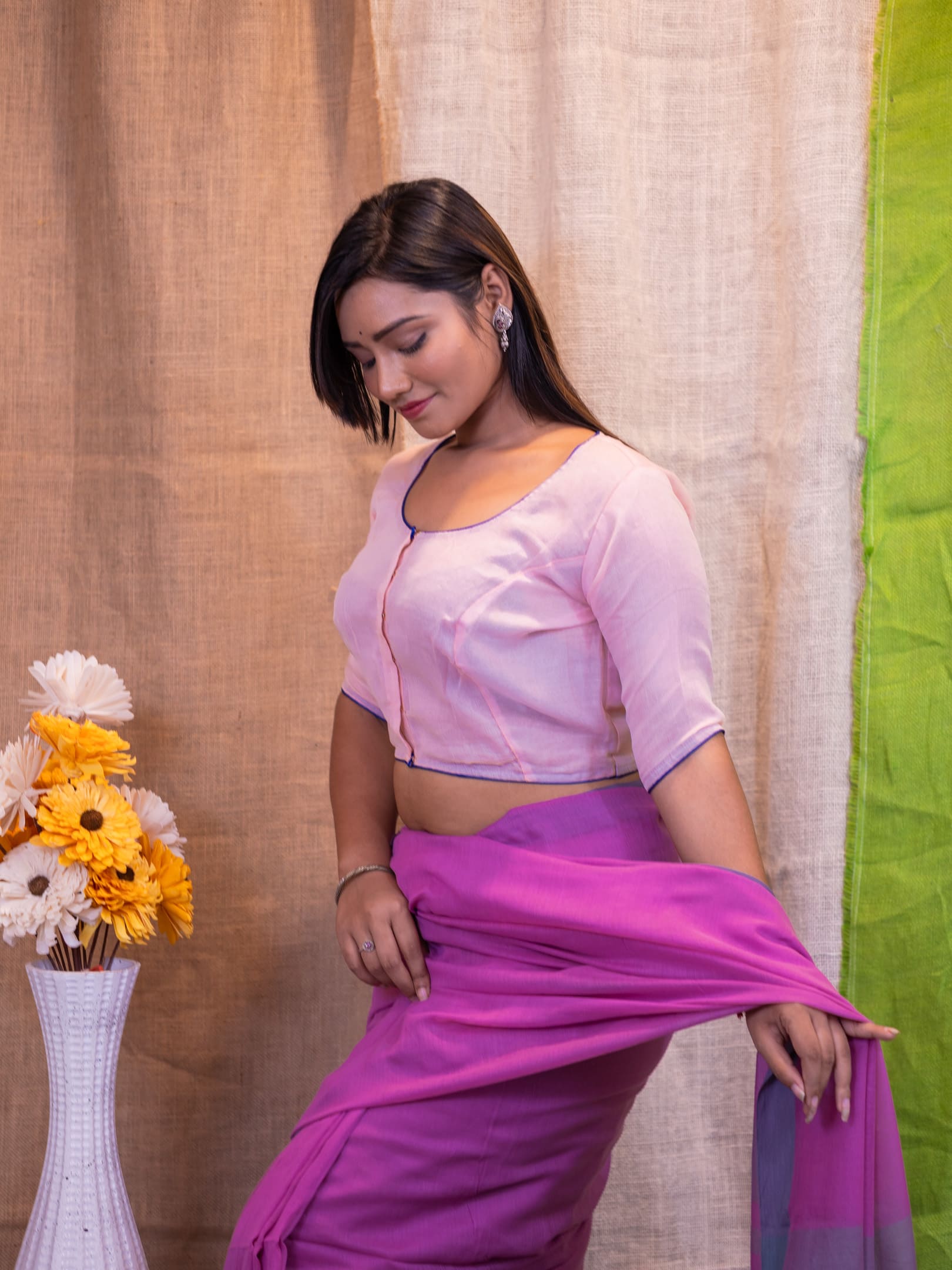 Ethnic-Motifs Embroidered Cotton Saree Blouse