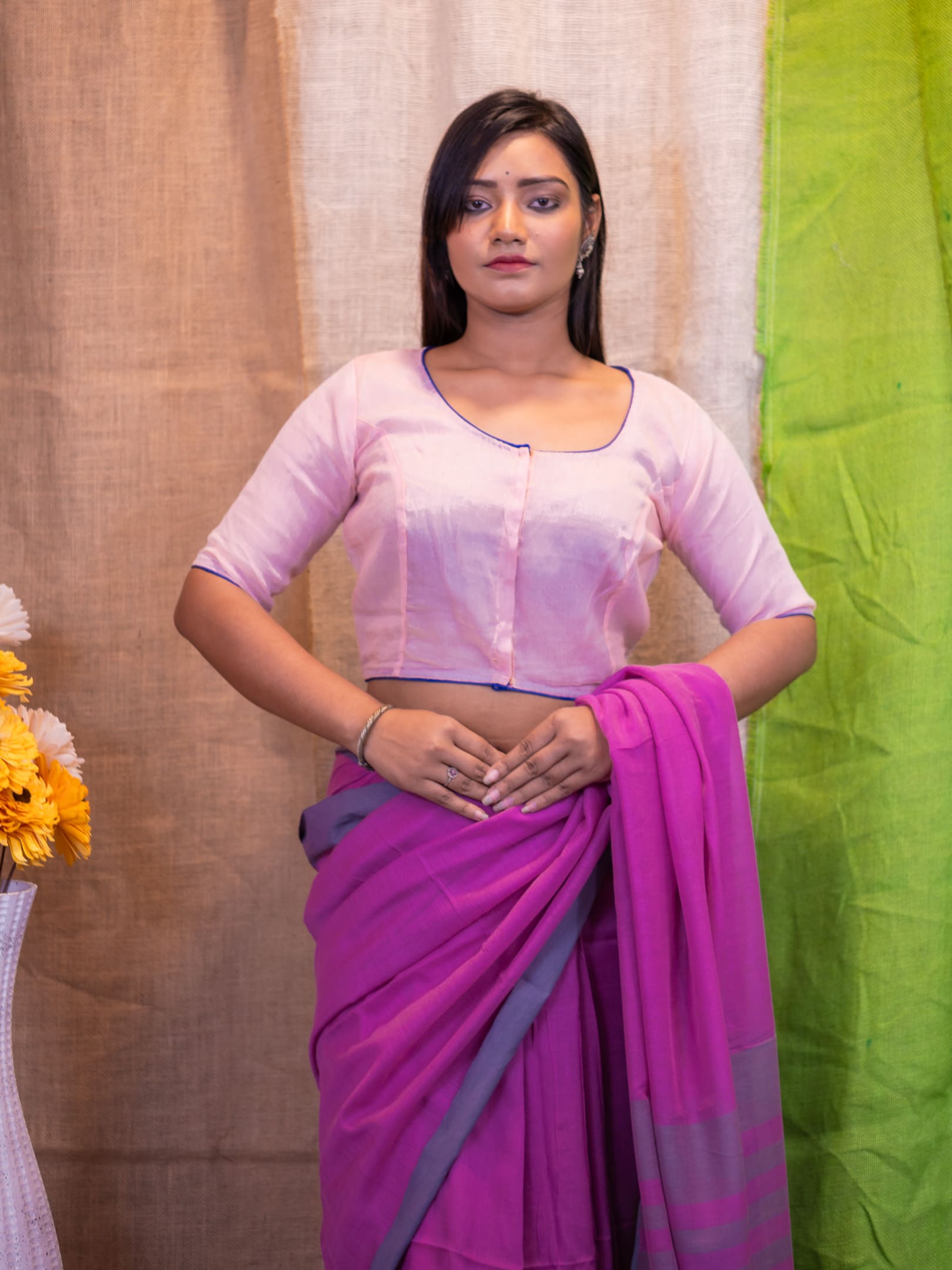 Ethnic-Motifs Embroidered Cotton Saree Blouse