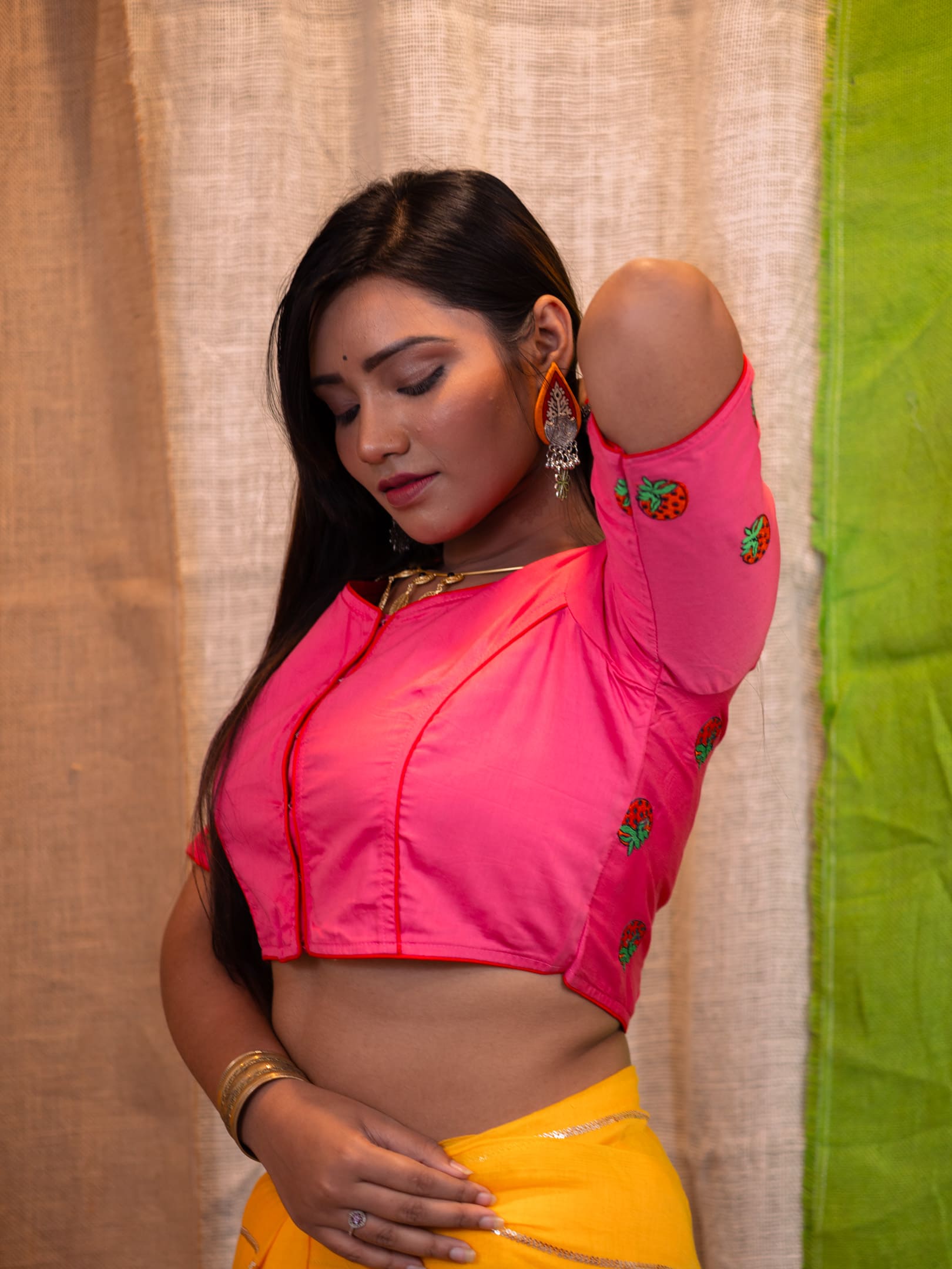 Strawberry Love V Neck Pink Blouse