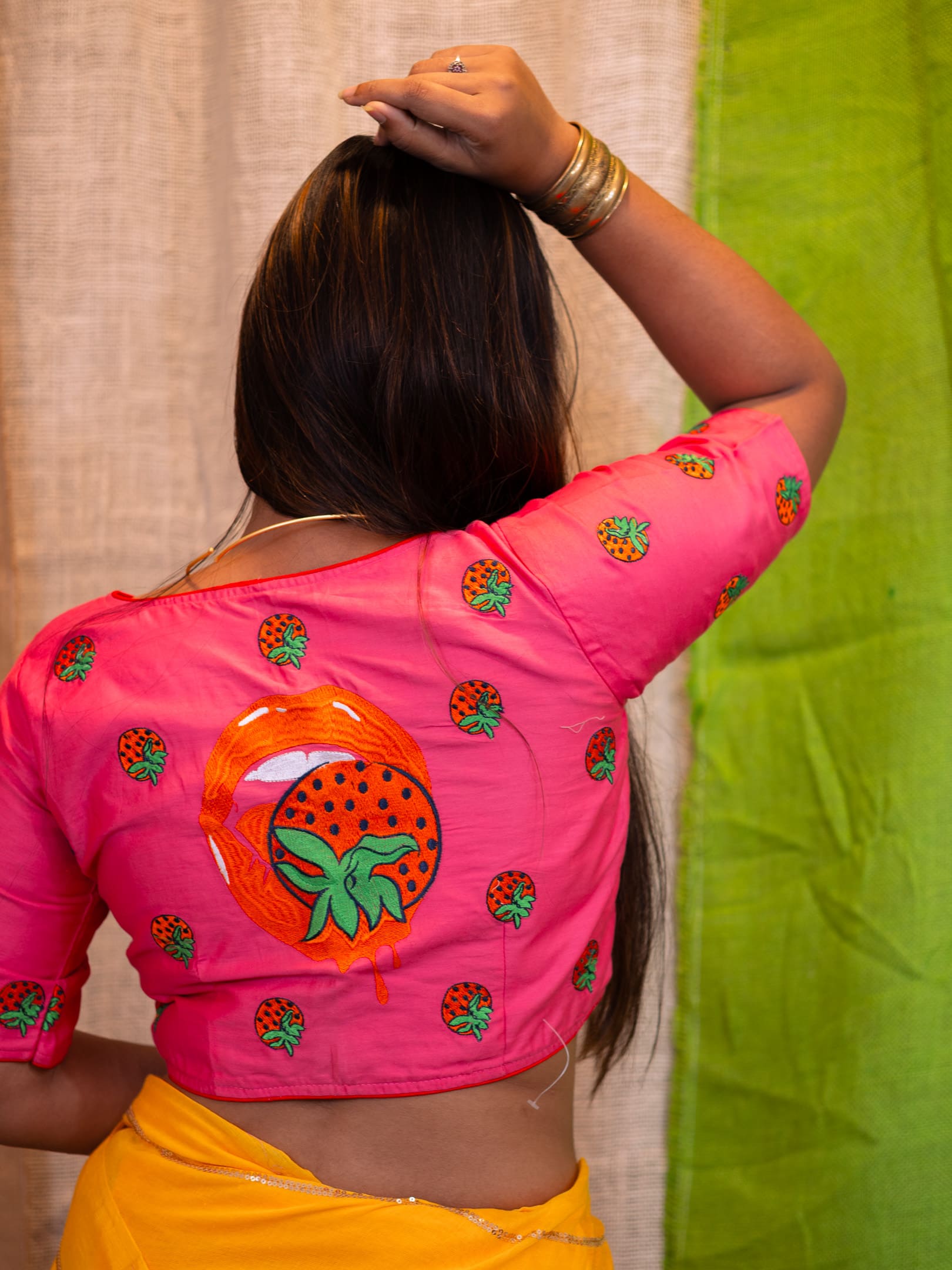 Strawberry Love V Neck Pink Blouse