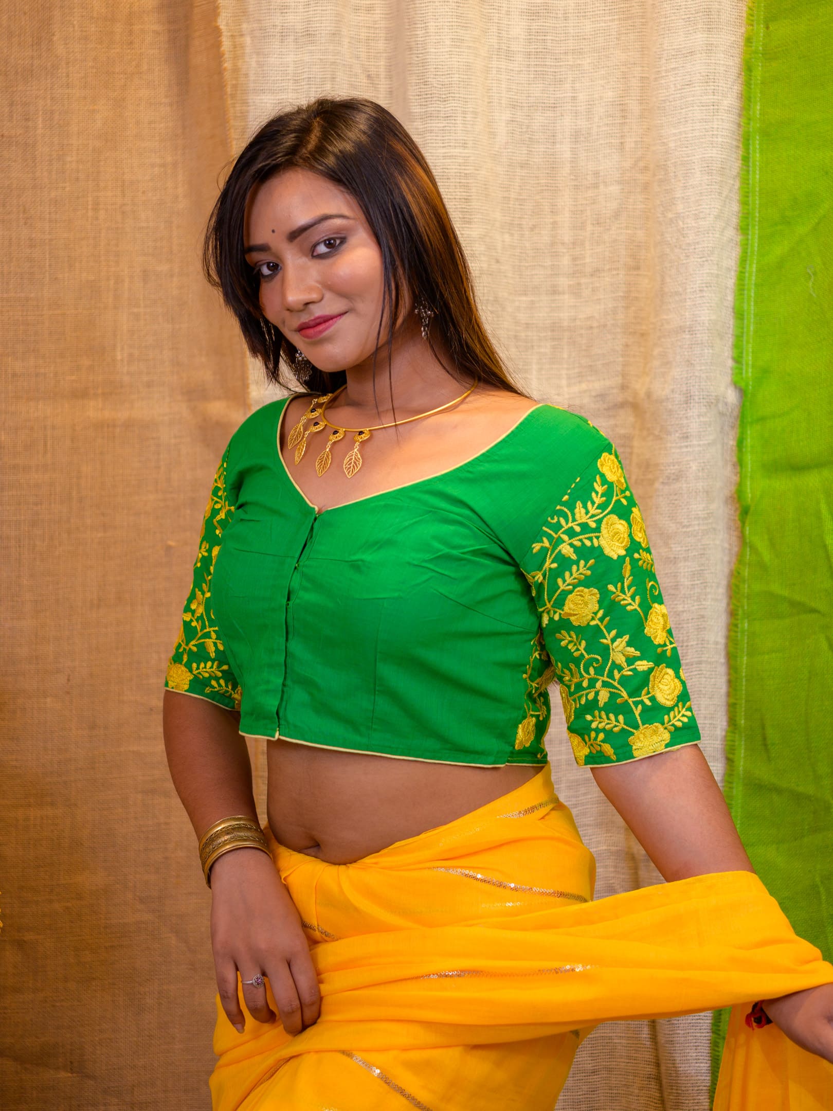 Embroidered Sequinned Saree Blouse