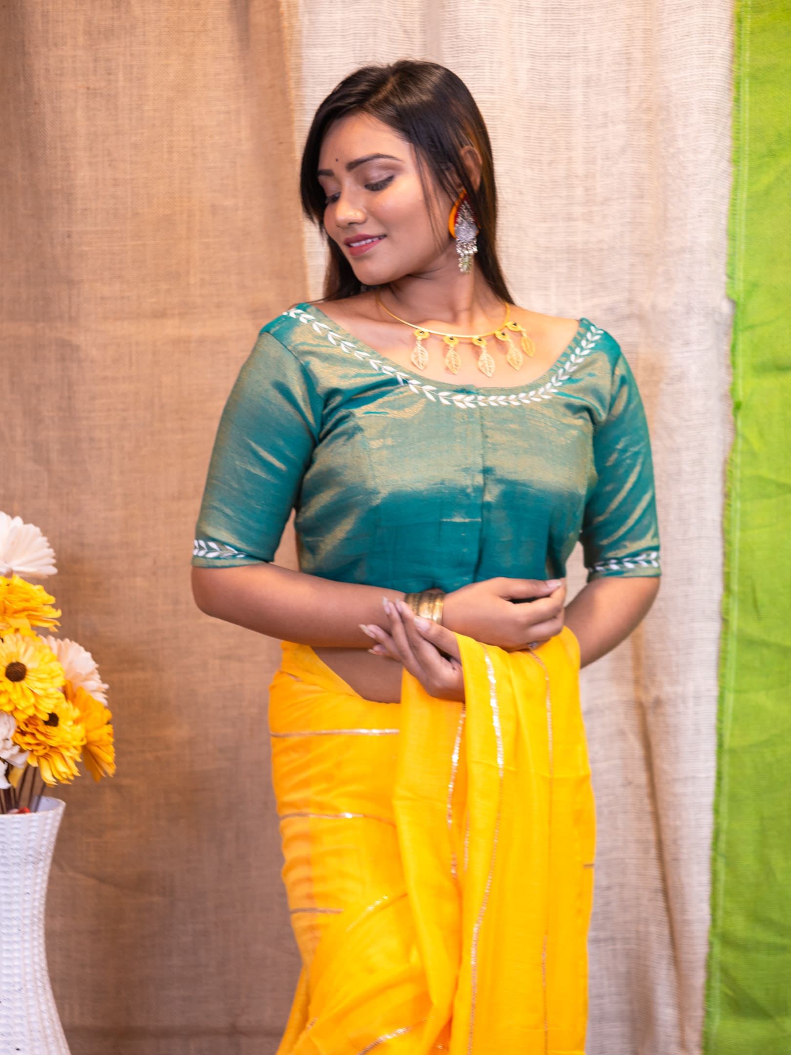 Sequinned Embroidered Silk Saree Blouse