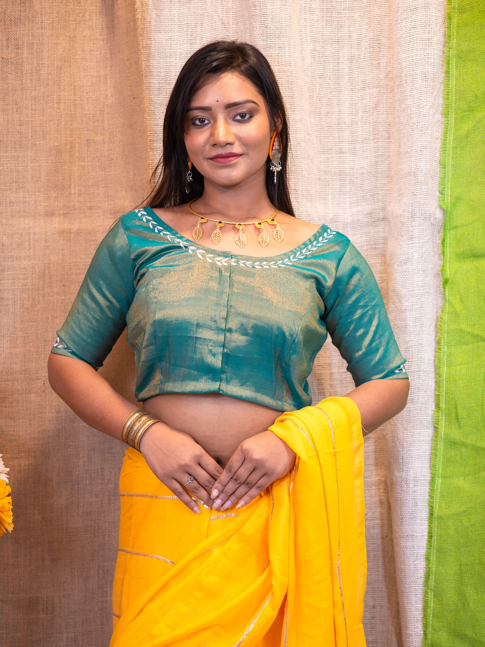 Sequinned Embroidered Silk Saree Blouse