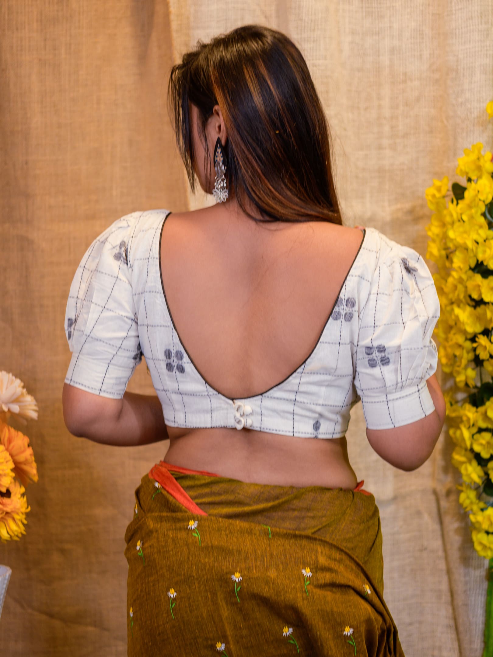 Printed Cotton Round Neck Saree Blouse