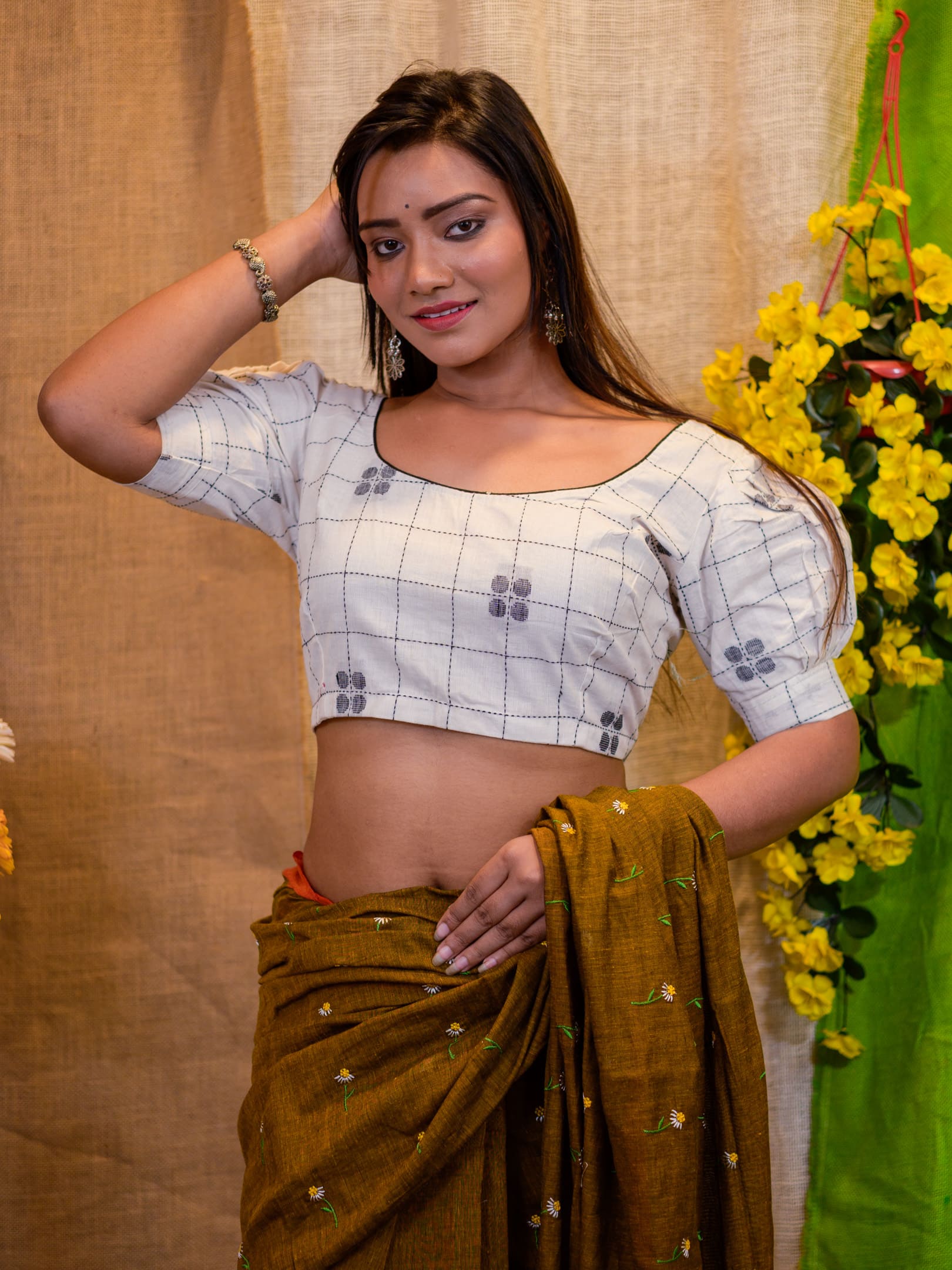 Printed Cotton Round Neck Saree Blouse