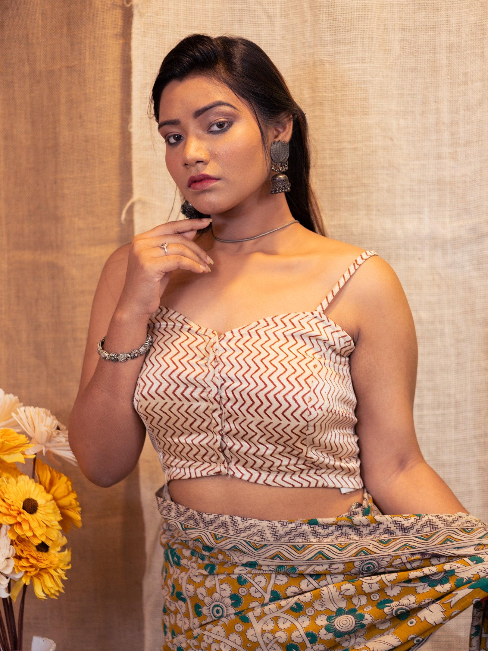 Printed Cotton Sweet Heart Neck Saree Blouse