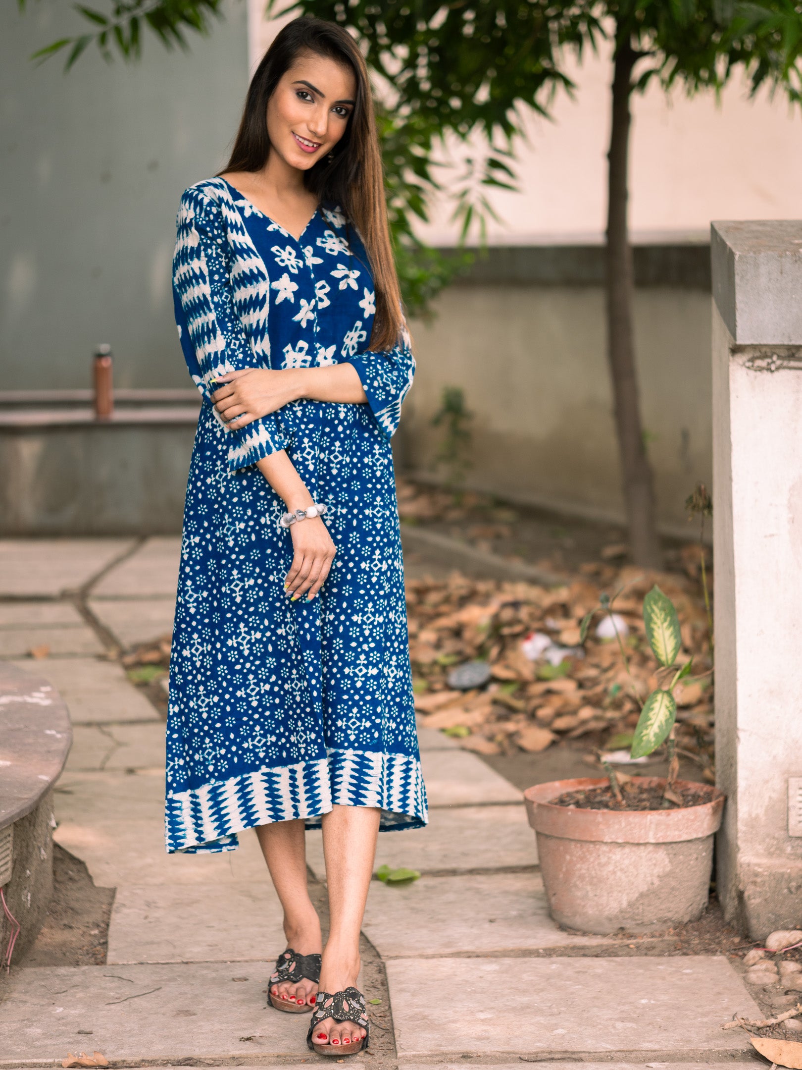 Indigo Phulkari Cotton Dress