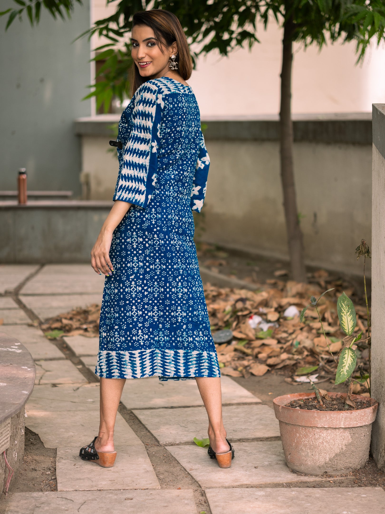 Indigo Phulkari Cotton Dress