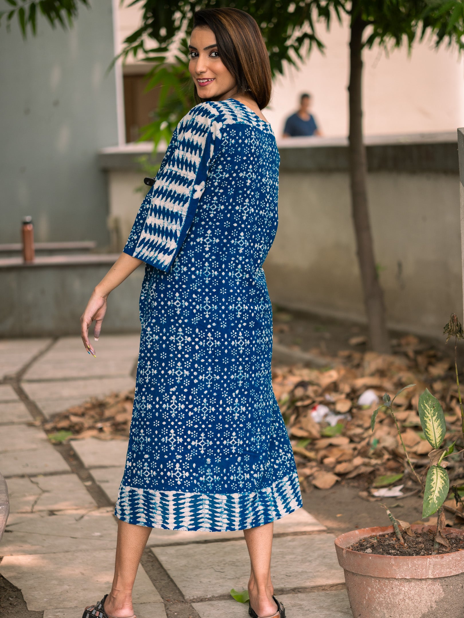 Indigo Phulkari Cotton Dress