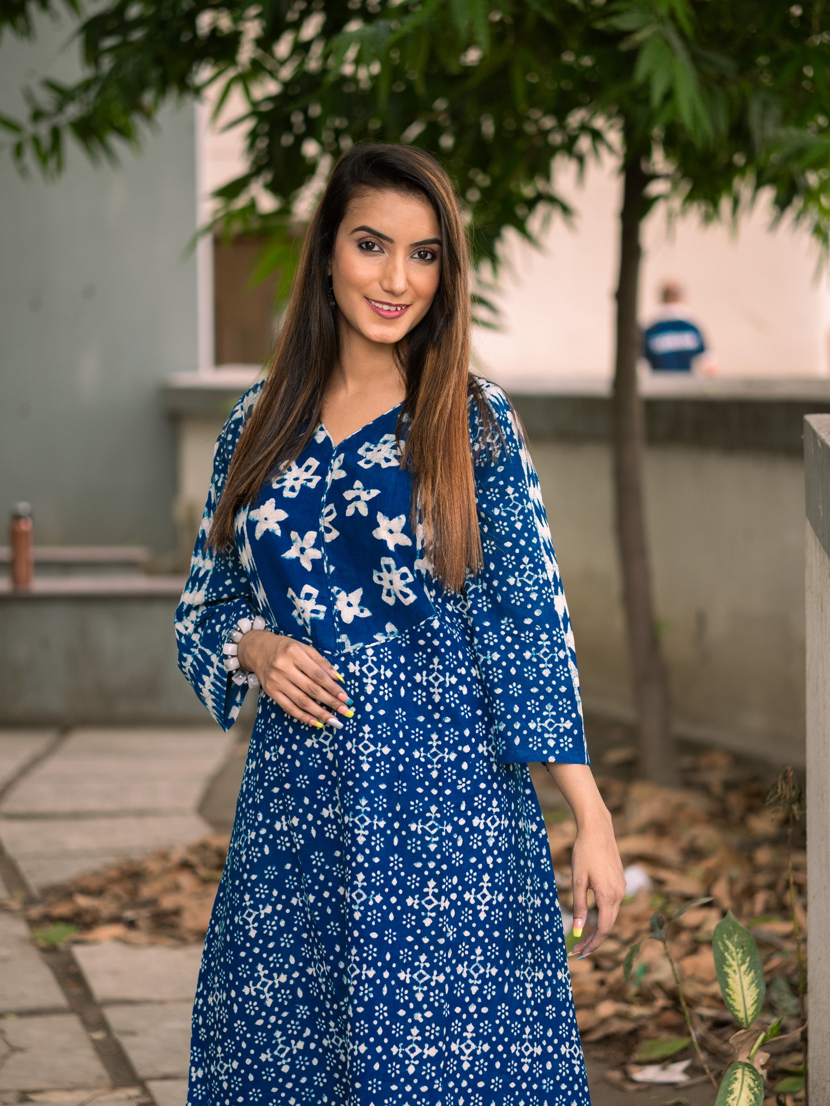 Indigo Phulkari Cotton Dress