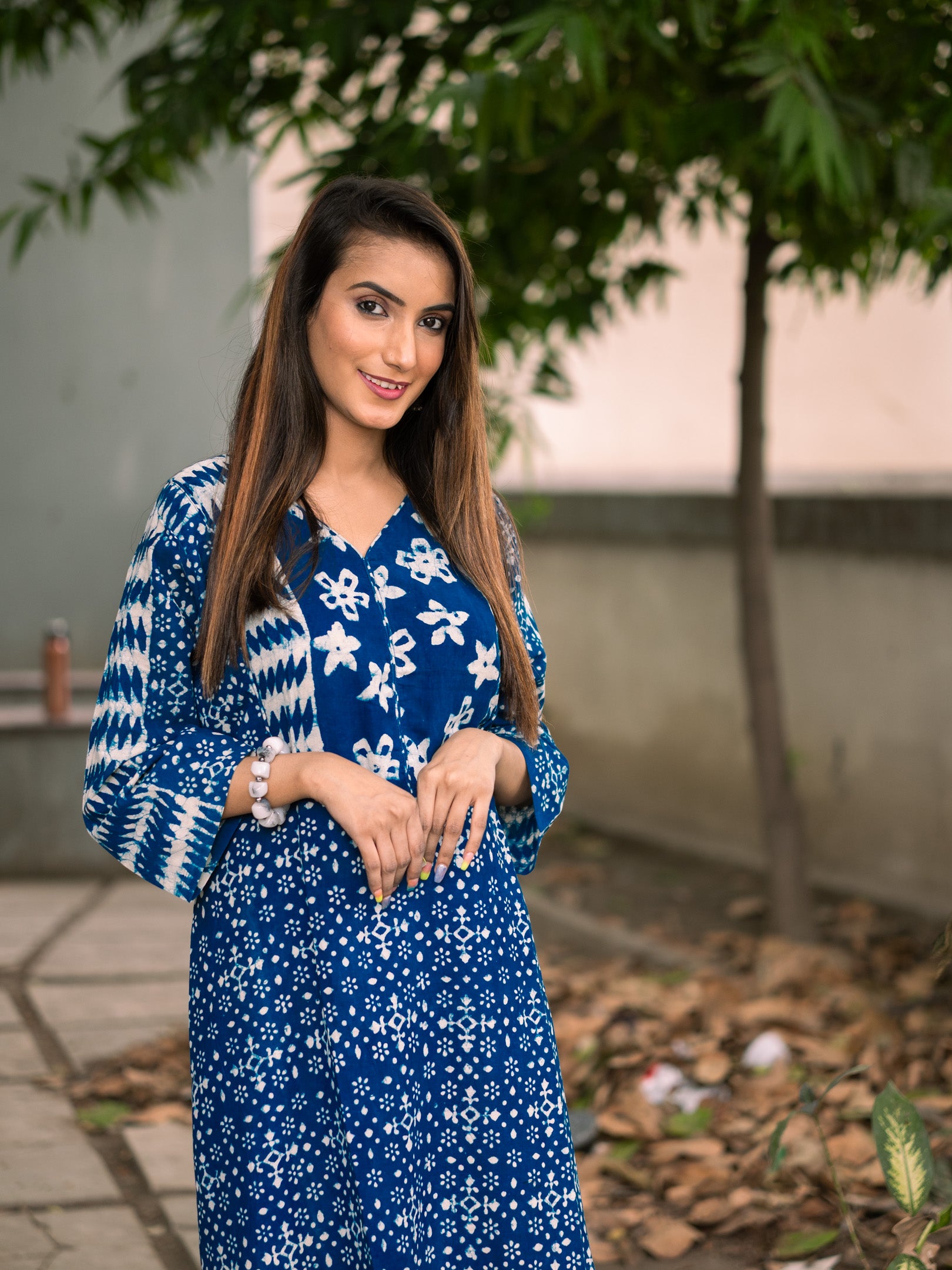 Indigo Phulkari Cotton Dress