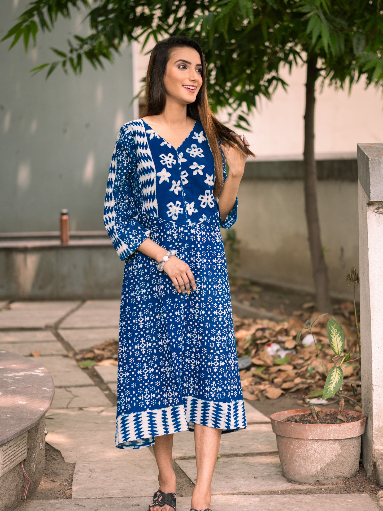 Indigo Phulkari Cotton Dress