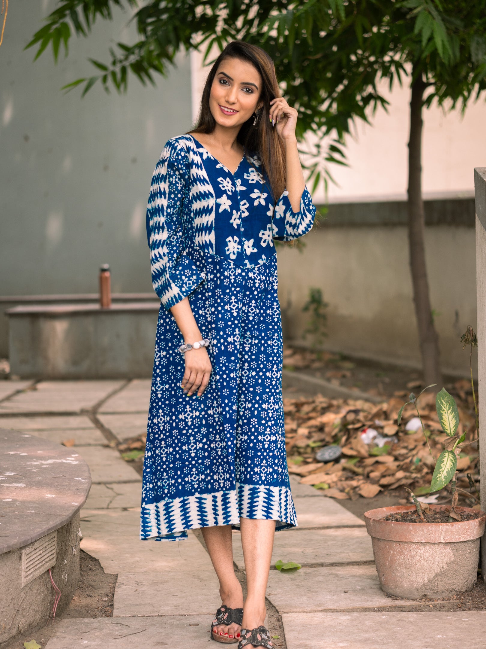 Indigo Phulkari Cotton Dress