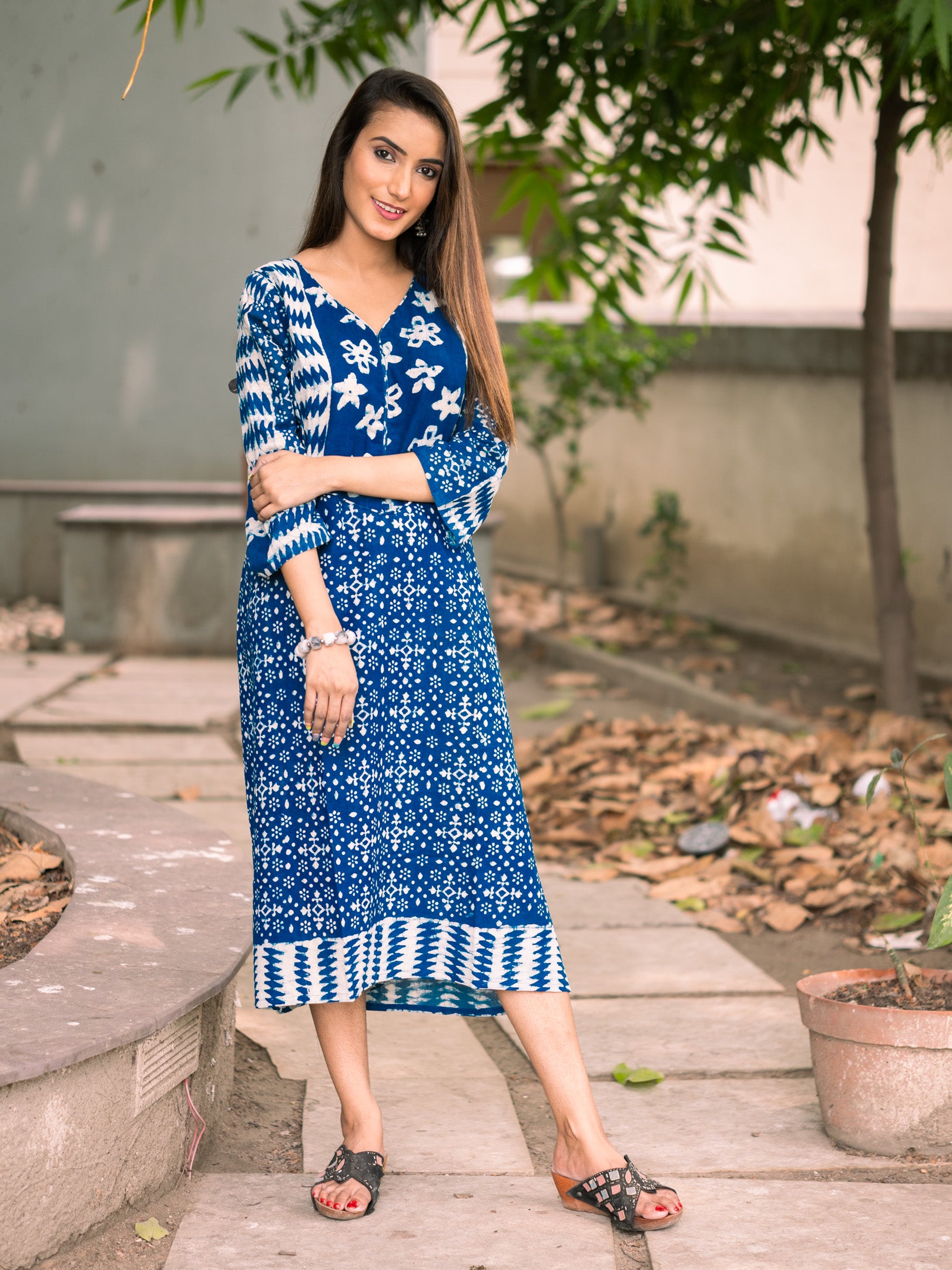 Indigo Phulkari Cotton Dress