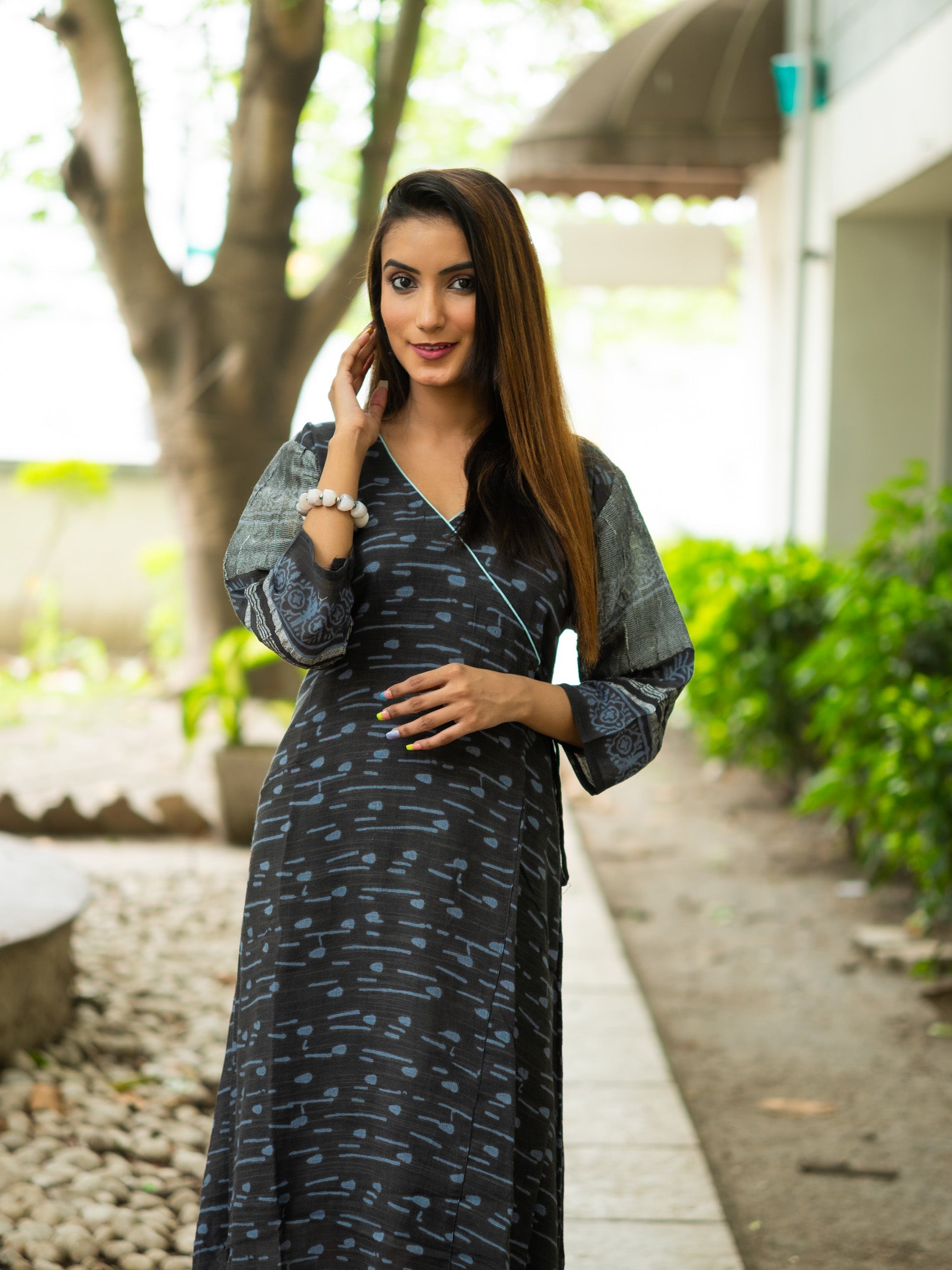 Black Satin Linen Cotton Dress