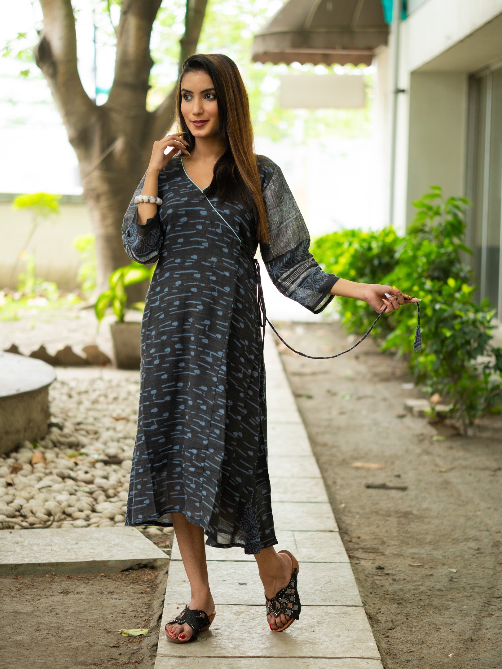 Black Satin Linen Cotton Dress