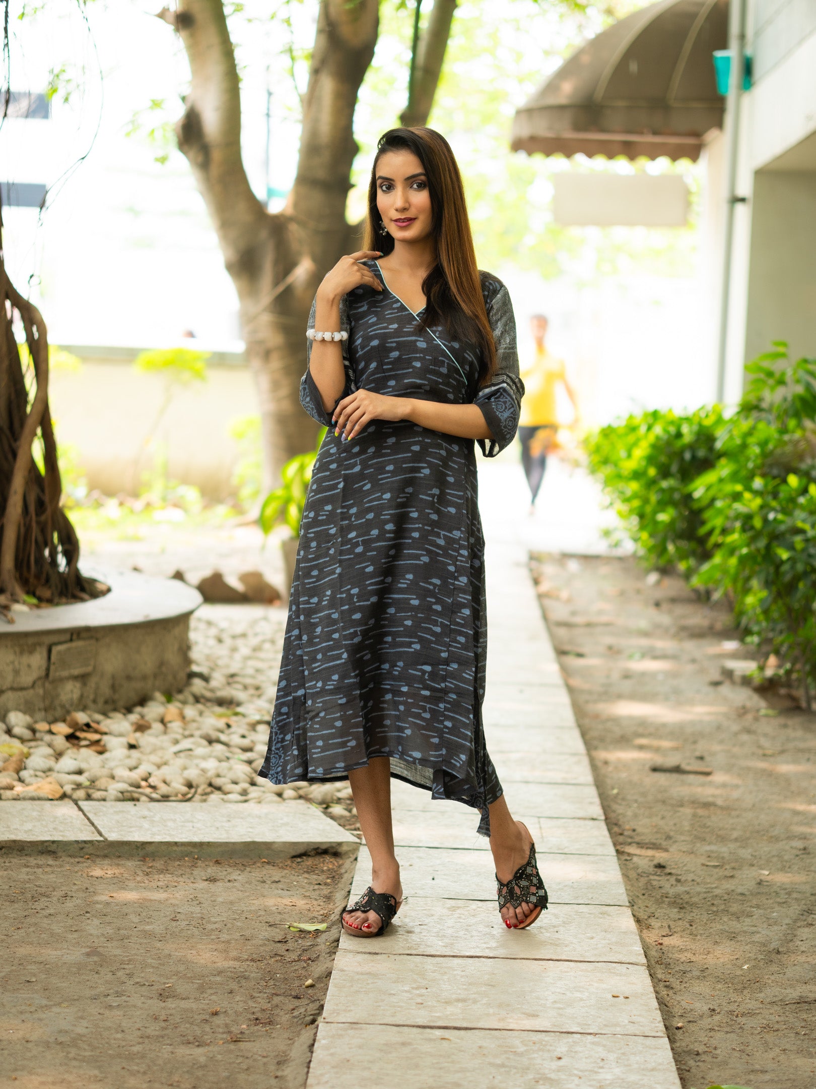 Black Satin Linen Cotton Dress