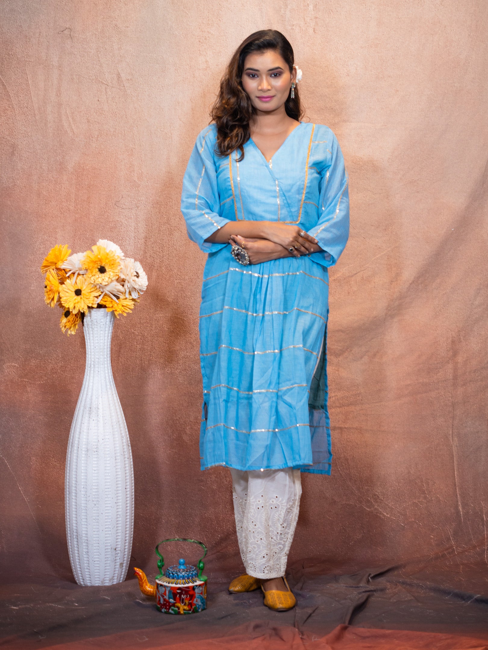 Azure Blue Sequence Cotton Kurta