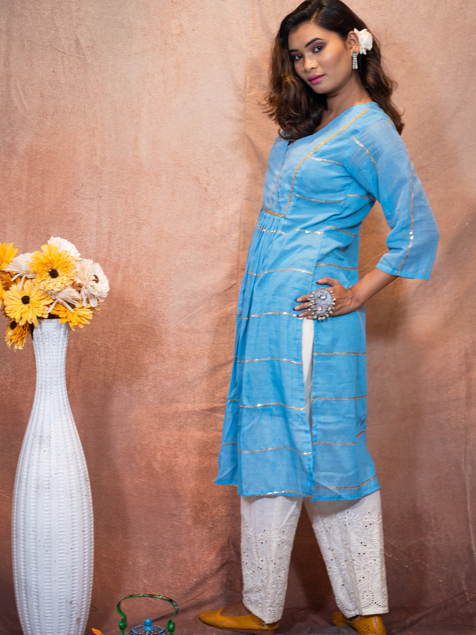 Azure Blue Sequence Cotton Kurta